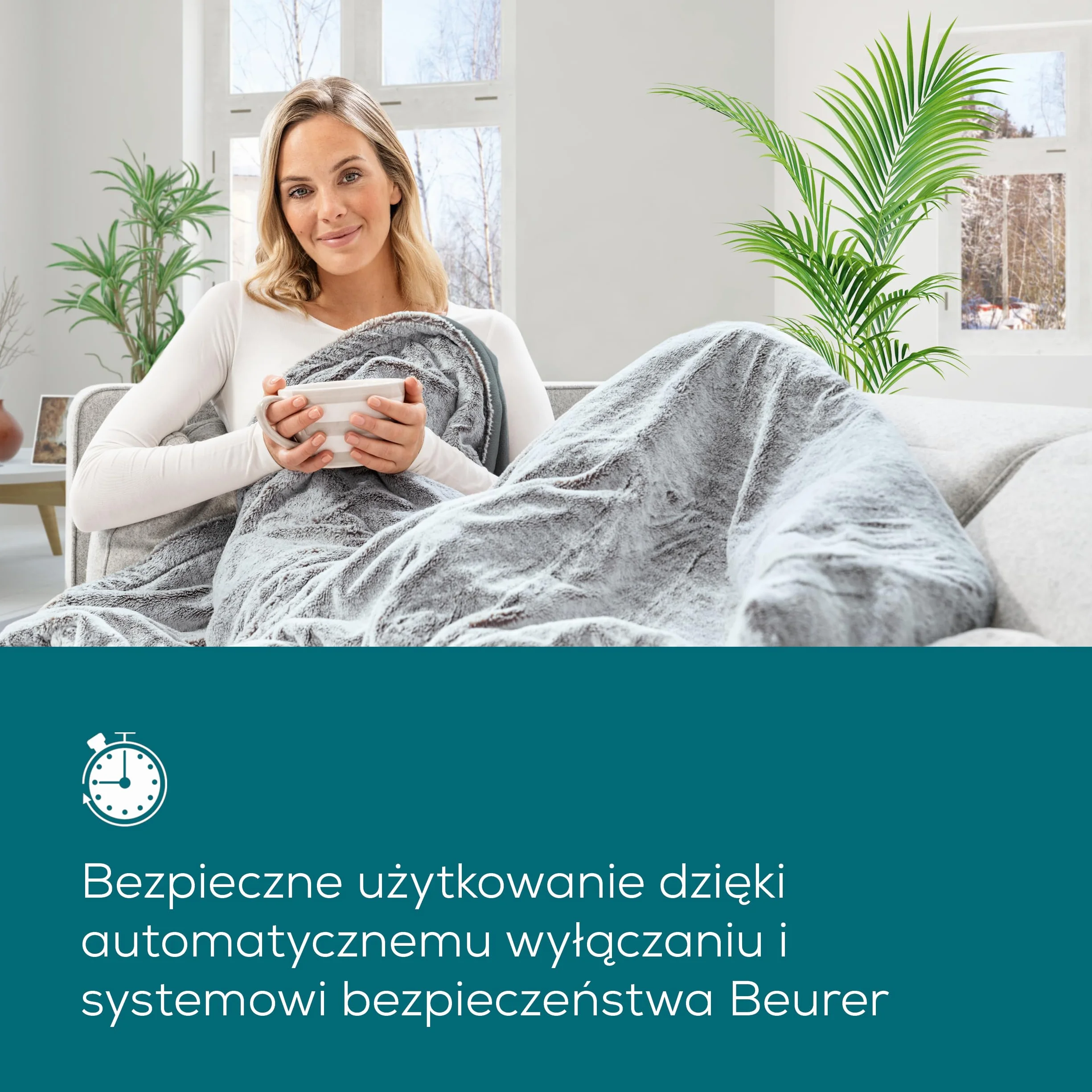 Beurer HD 75 Nordic Grey koc rozgrzewający 180 x 130 cm 6 ustawień temperatury automatyczne wyłączanie
