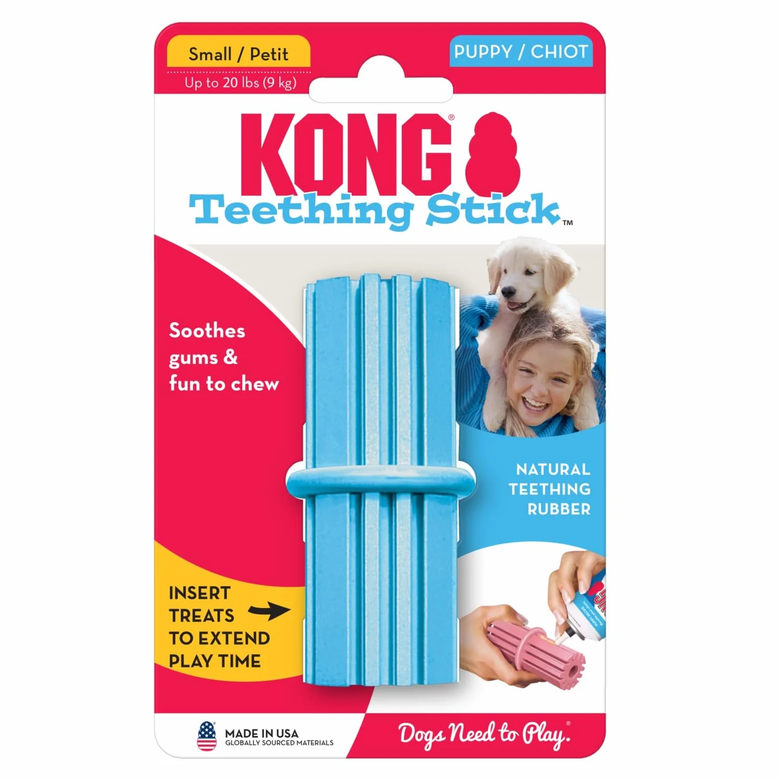 KONG Puppy Teething Stick – zabawka dla psów do żucia i czyszczenia zębów (różne kolory) – dla małych szczeniaków