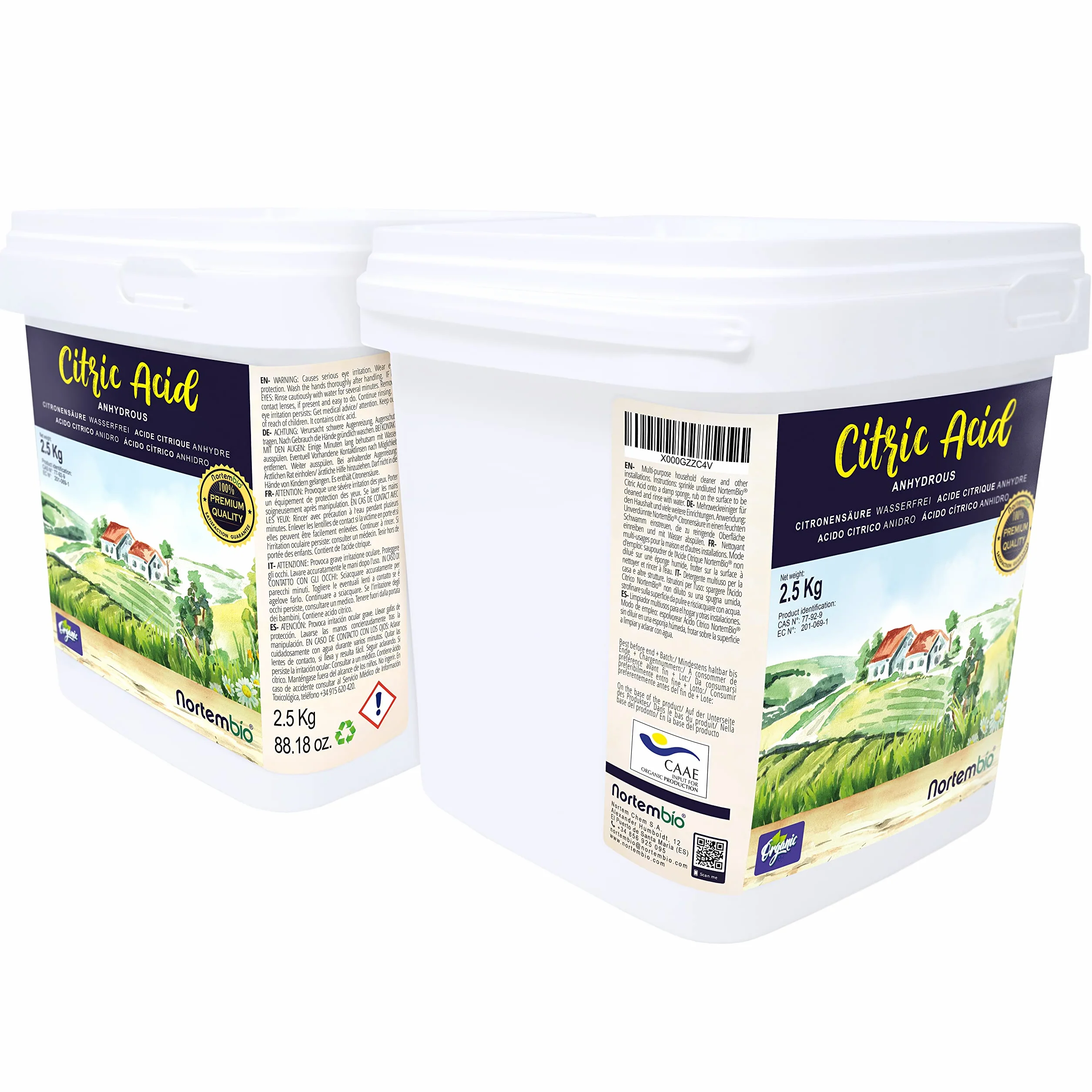 Nortembio Kwas Cytrynowy Ekologiczny 2,5 Kg. Bezwodny Proszek. 100% Czysty. Wielofunkcyjny. E-Book W Zestawie.