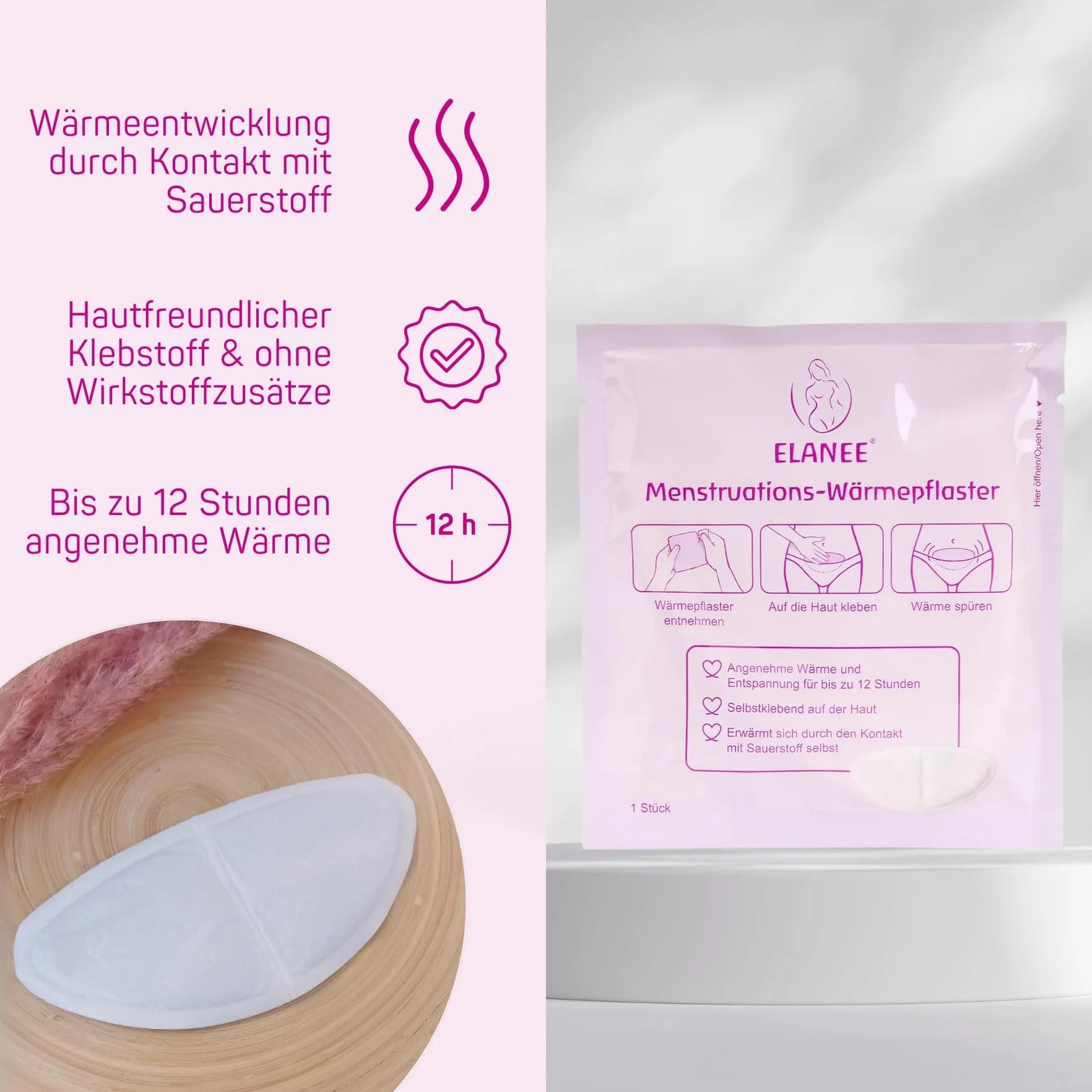 ELANEE Plastry rozgrzewające menstruacyjne 10 sztuk, 12 godzin ciepła