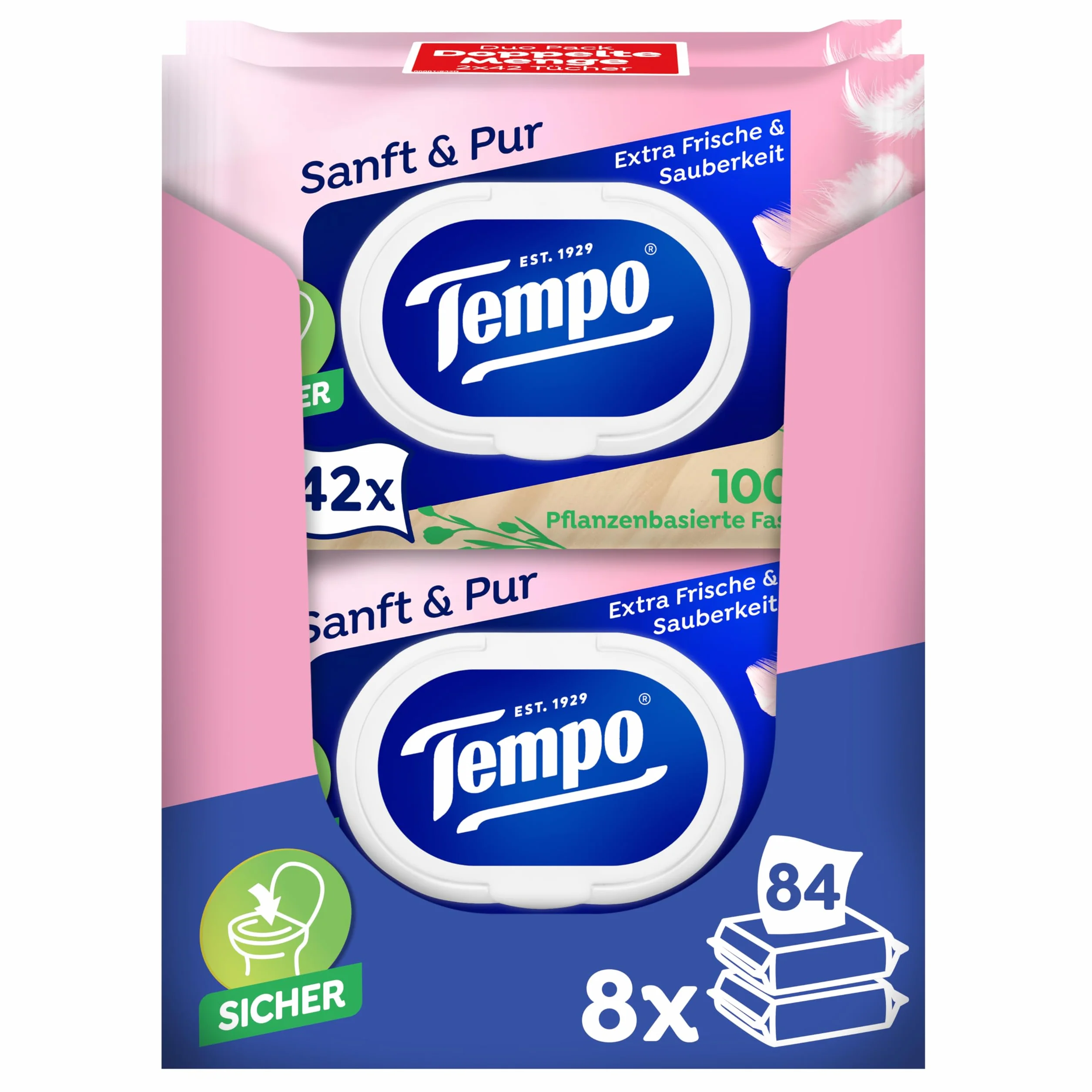 Tempo Wilgotne ściereczki toaletowe Soft & Pur Megapack 16 opakowań po 42 sztuki wilgotny papier toaletowy testowany dermatologicznie