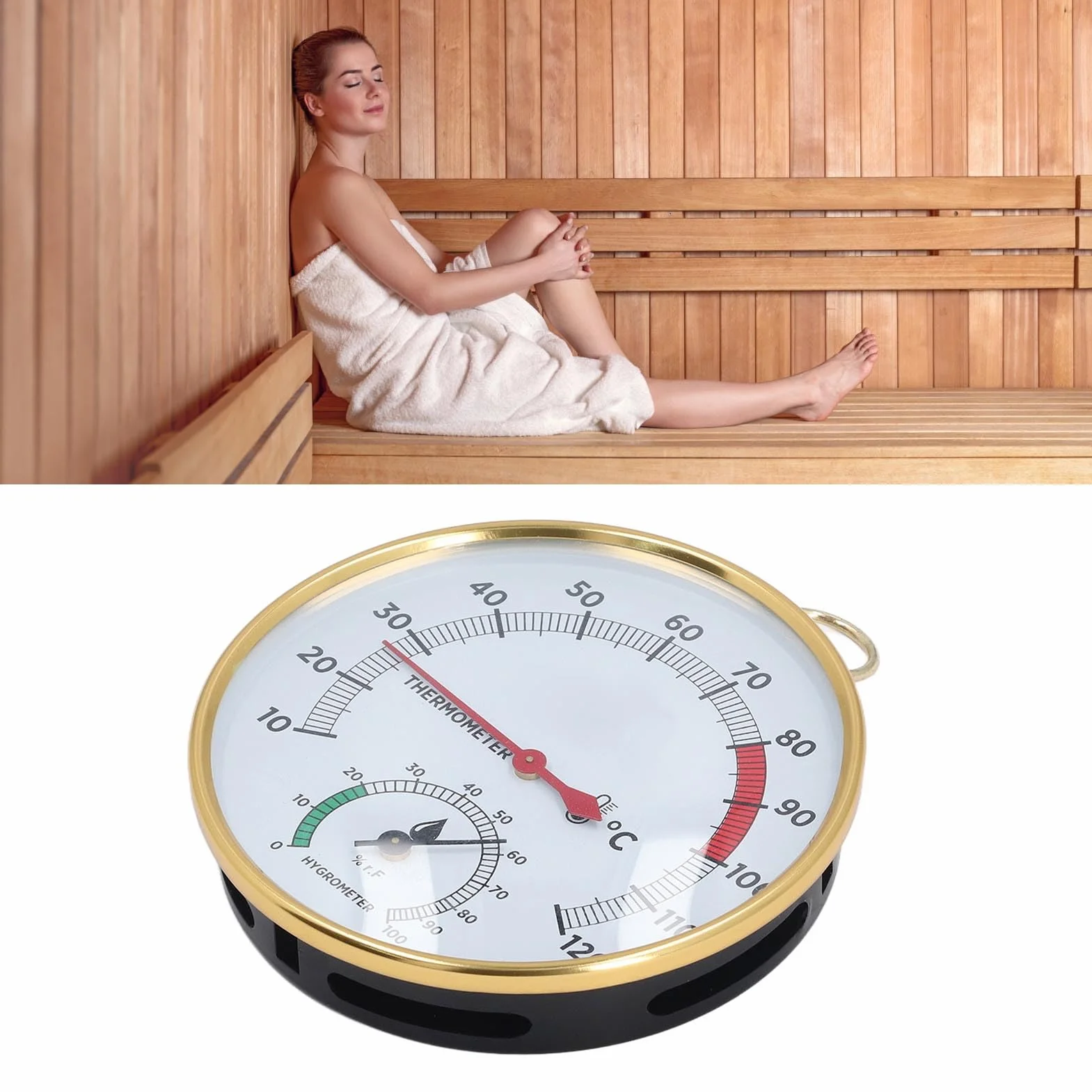 Sauna Higrothermograph 2 w 1, Wskaźnik Temperatury i Higrometr, Szklany Wyświetlacz, Aluminiowy, Montowany na Ścianie