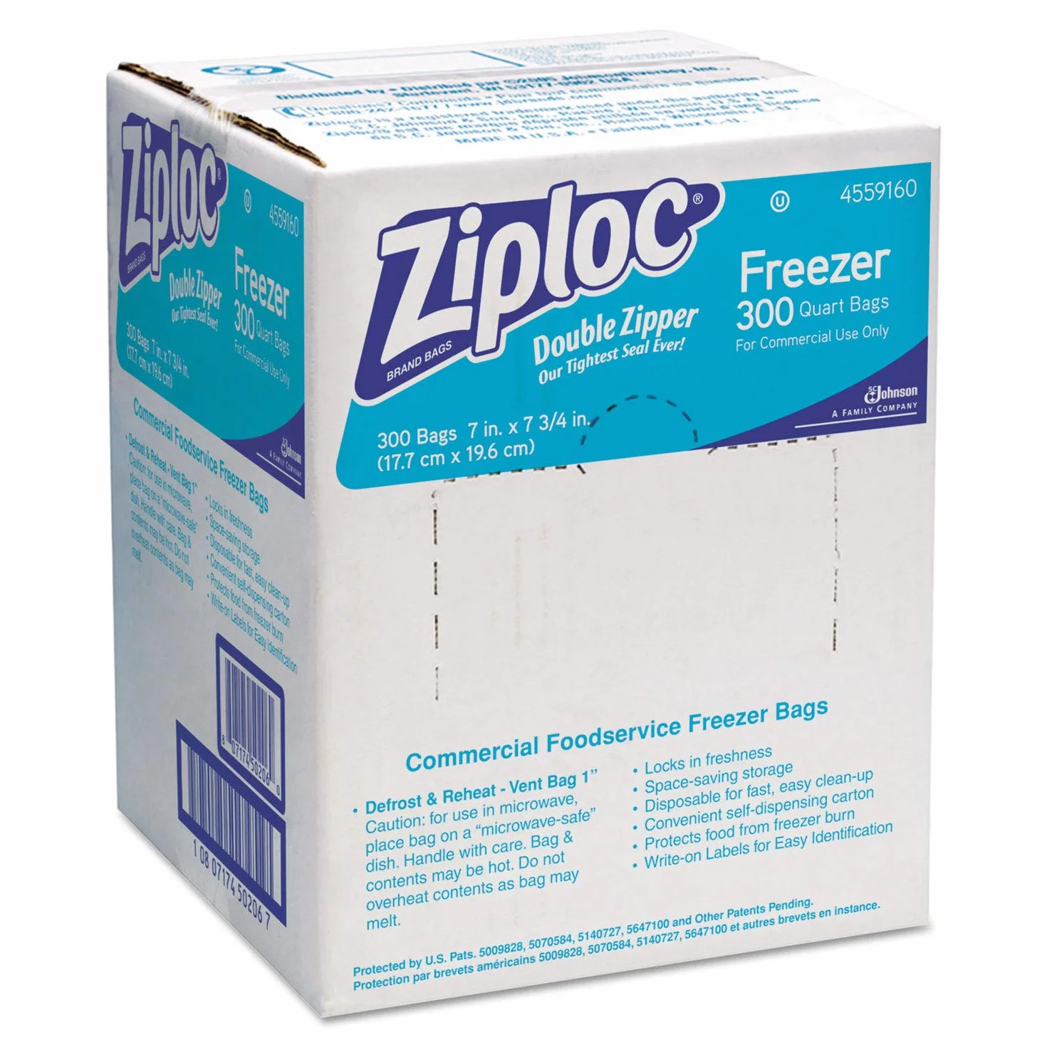 Ziploc Torby do zamrażarki z podwójnym zamkiem błyskawicznym, 1 qt, 2,7 mil, 7 x 7 3/4, przezroczyste, 300/karton