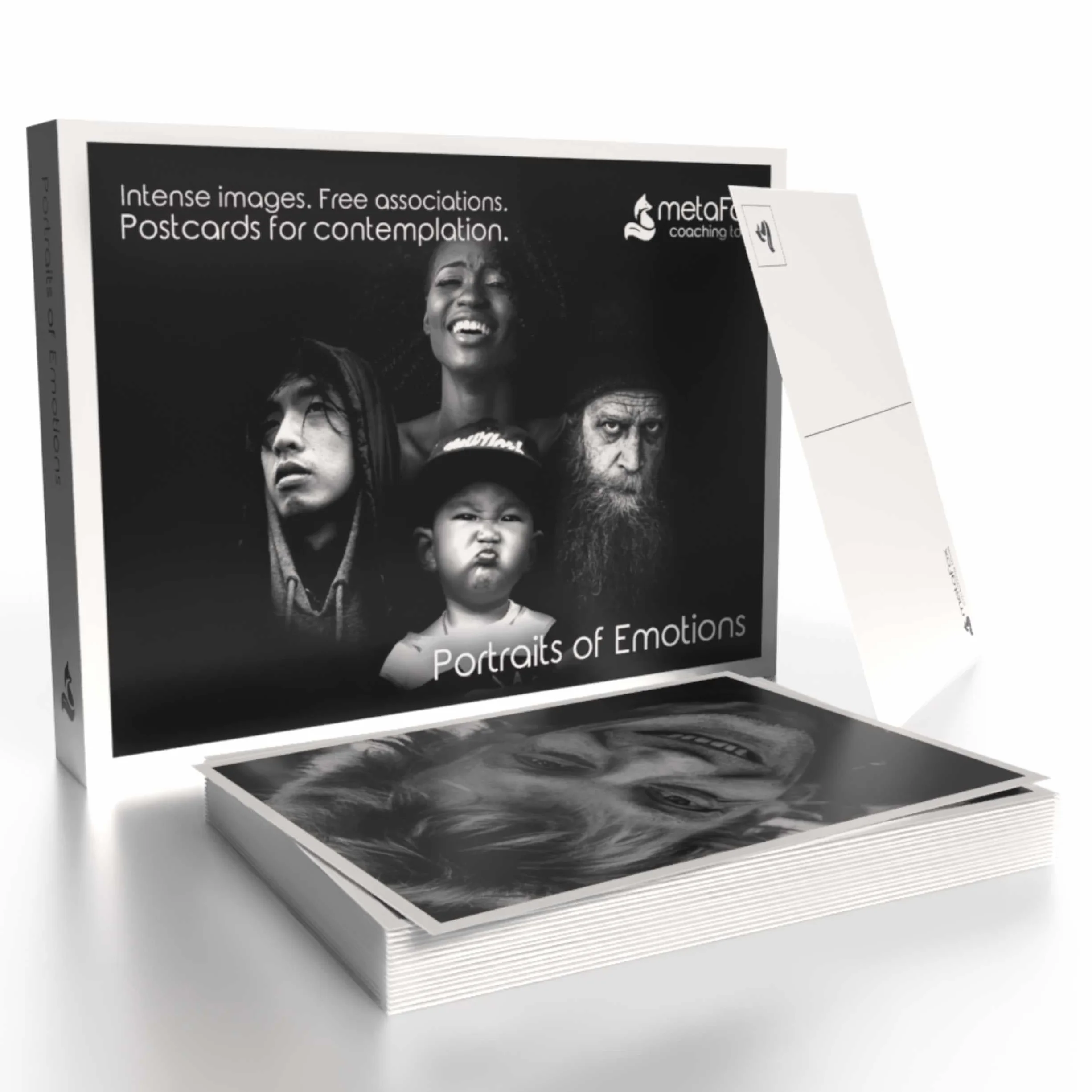 metaFox Deep Pictures Portrety of Emotions 52 czarno-białe karty coachingowe dla emocjonalnej świadomości, narzędzia terapeutyczne