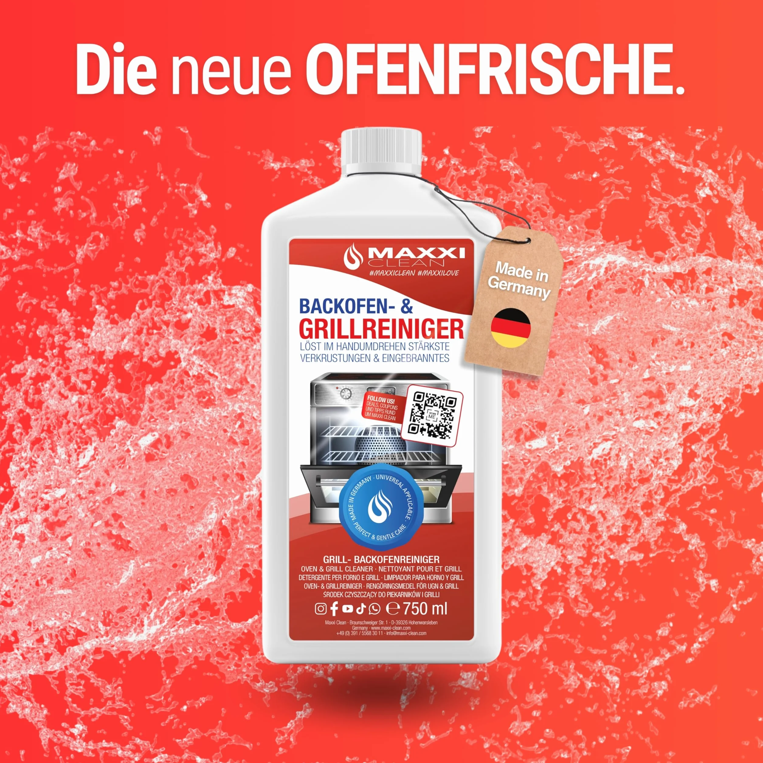 MAXXI CLEAN | Ekstra mocny środek do czyszczenia piekarników i grillów | 750 ml żelowej pasty | samoczynnie działający środek czyszczący i odtłuszczający | do kuchenek i grillów