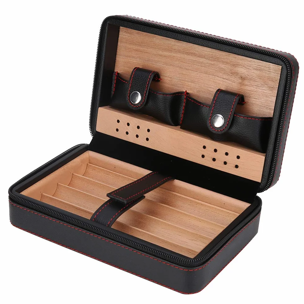 Skórzany humidor cedrowy na 4 cygara, przenośny zestaw do cygar
