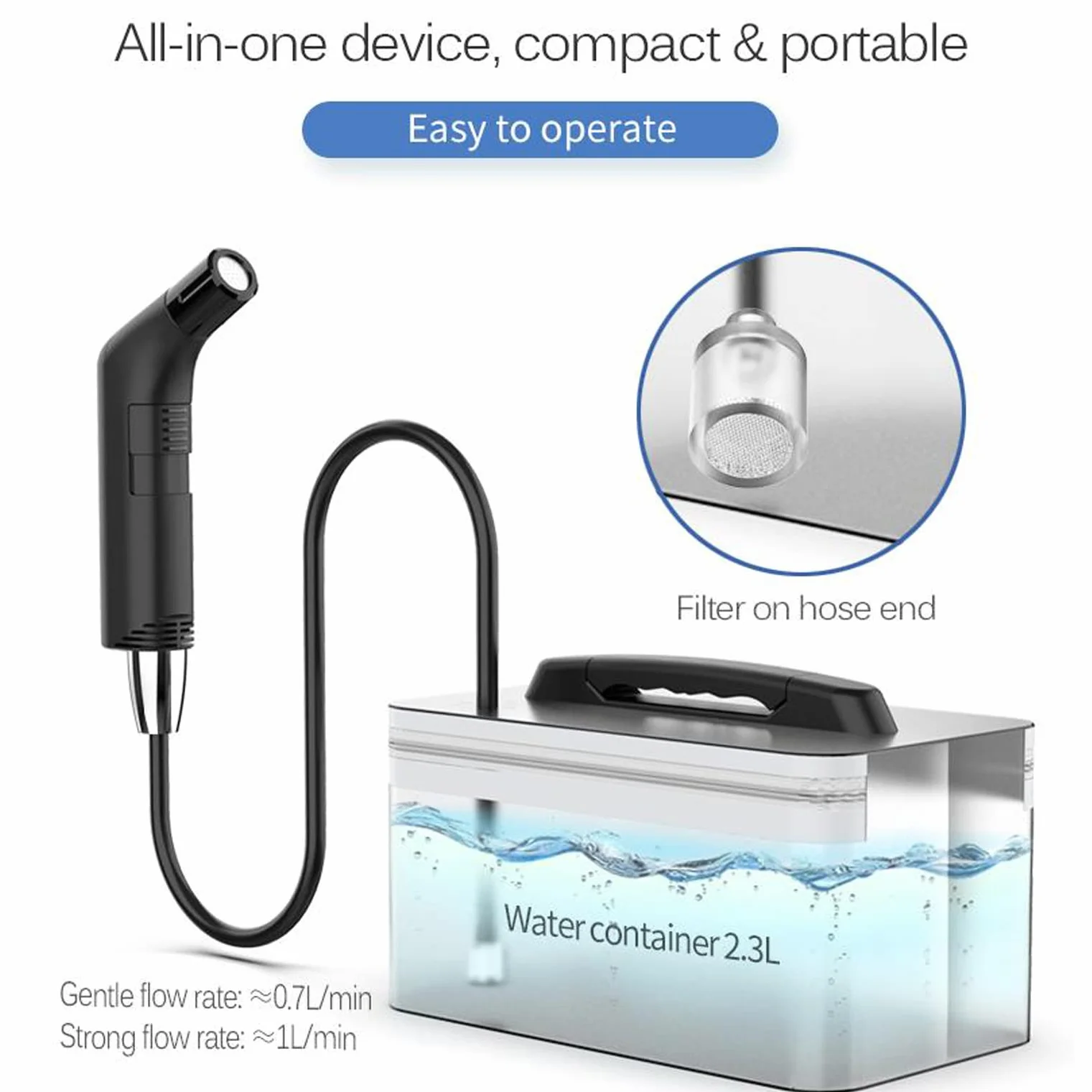 Przenośny bidet podróżny USB-C 2,3 l czarny
