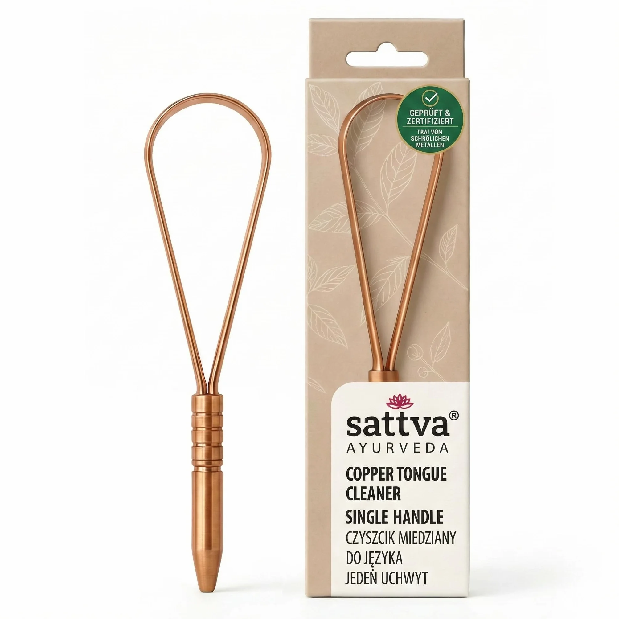 Sattva Ayurveda Miedziany środek do czyszczenia języka – sprawdzony i certyfikowany, 99,9% czystej miedzi, naturalny i wielokrotnego użytku, wspomaga świeży oddech i zdrową florę jamy ustnej