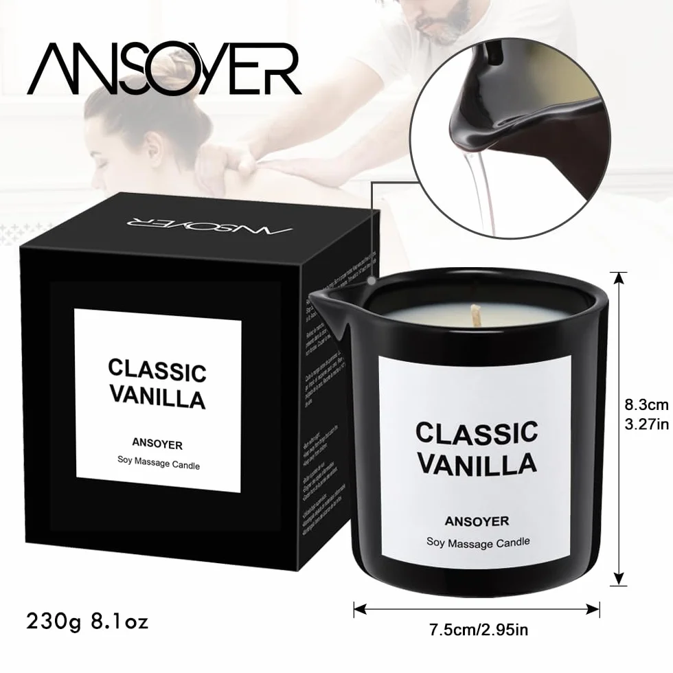 Świeca do masażu ANSOYER, nawilżająca i odżywcza, do stworzenia domowego spa，230 g (Klasyczna Wanilia)