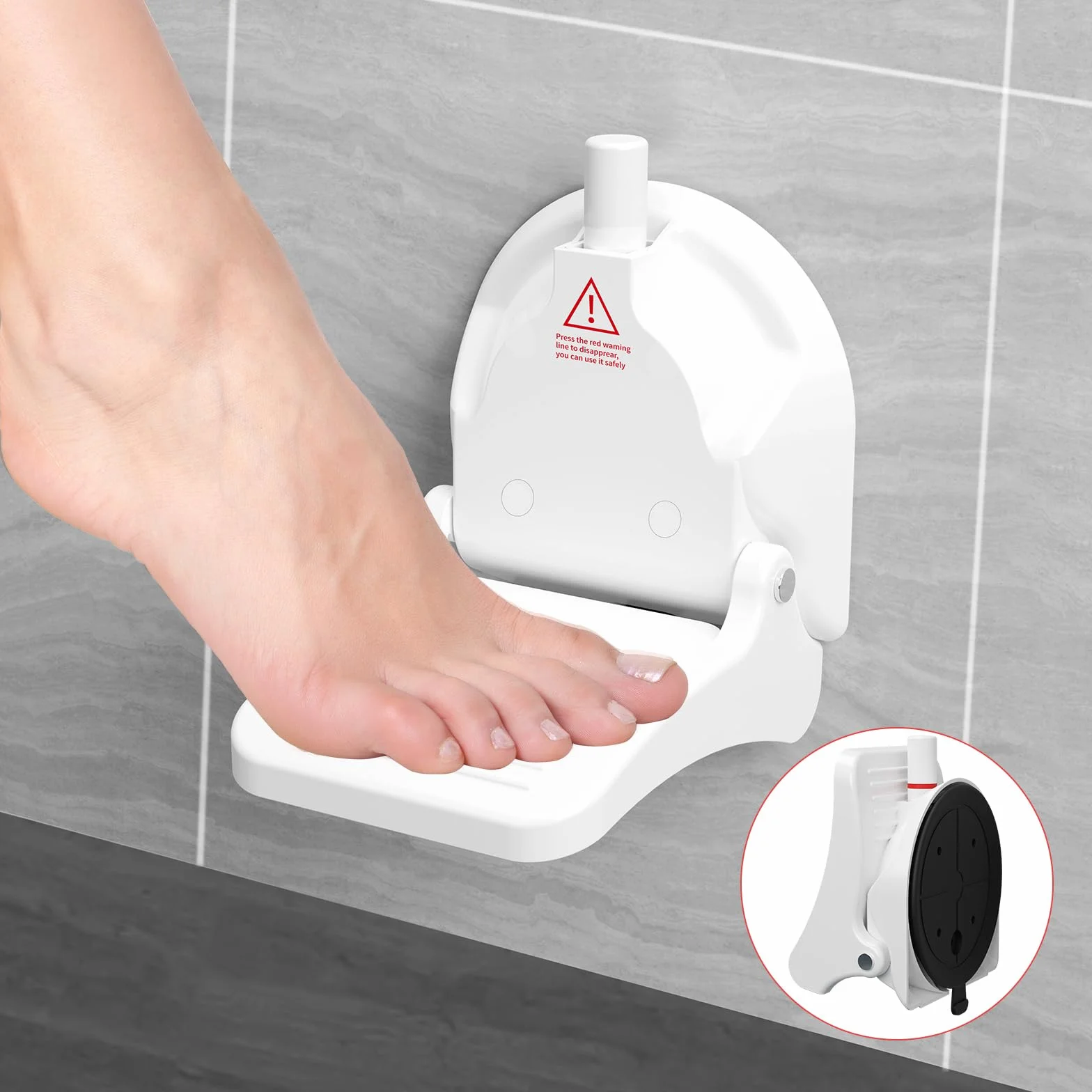 Podnóżek pod prysznic z przyssawką bez wiercenia, podświetlany podnóżek do nóg do golenia, pedicure wielokrotnego użytku, pedicure, asystent nóg do golenia pod prysznic, nośność 130 kg, biały