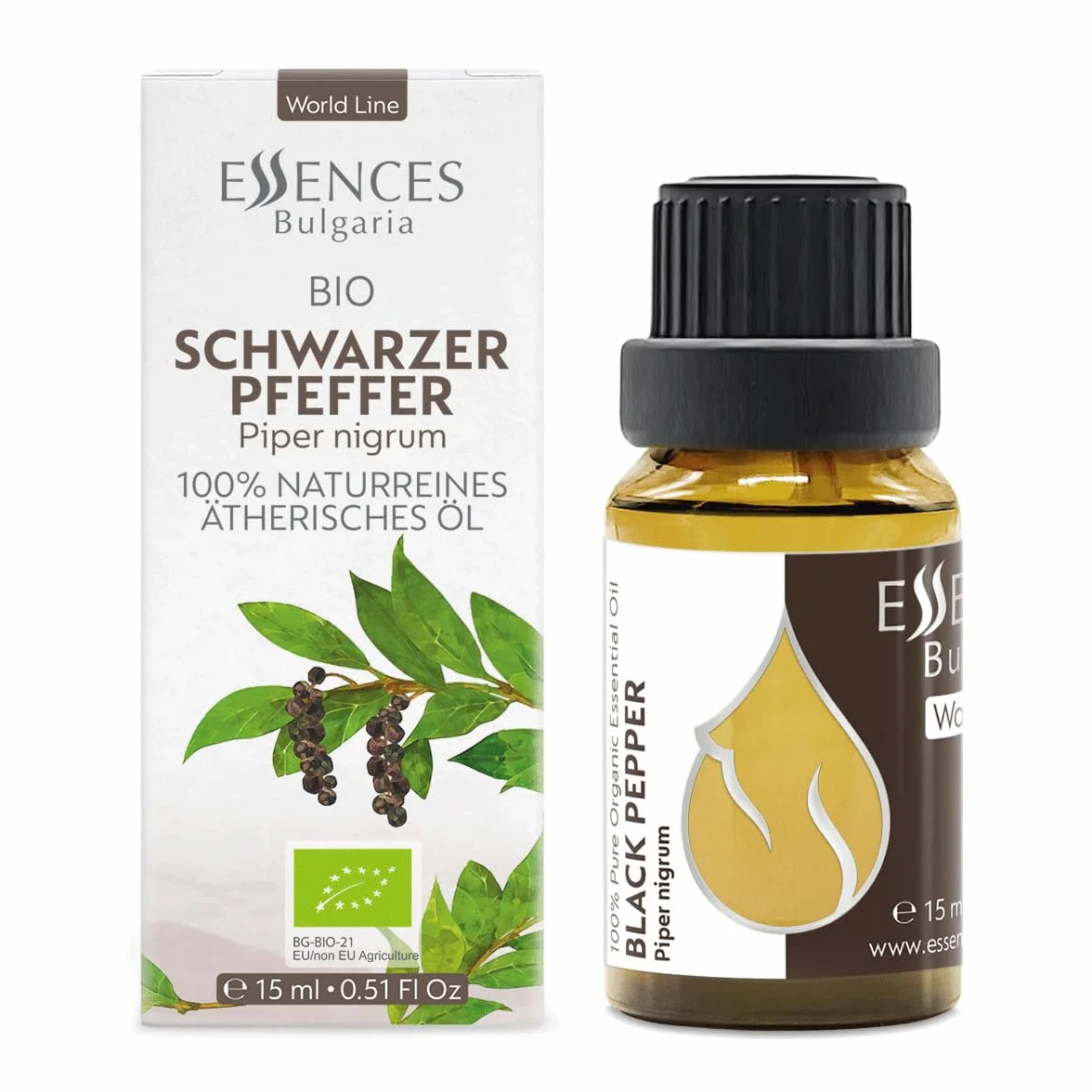 Essences Bułgaria Organiczny Olejek Eteryczny z Czarnego Pieprzu 15 ml | Piper nigrum | 100% Czysty i Naturalny | Nierozcieńczony | Klasa Terapeutyczna| Aromaterapia | Kosmetyki | Bez okrucieństwa