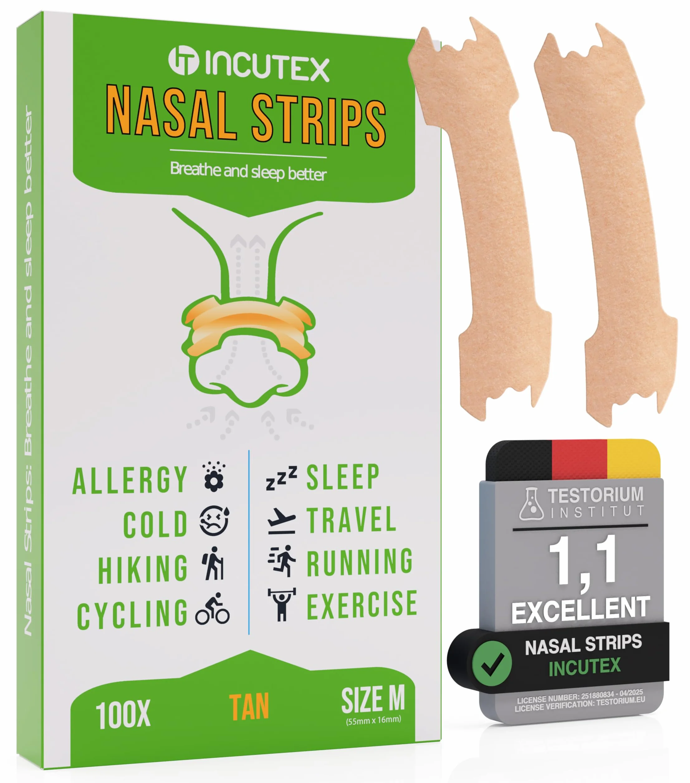 Incutex 100 szt. plastrów na nos zapobiegających chrapaniu paski na nos, rozmiar M