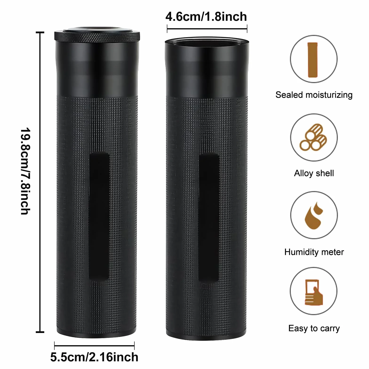 Przenośny humidor do cygar, etui na cygara z higrometrem, podróżne, na cygara, na 3 do 4 cygar, humidor ze stali nierdzewnej, prezent dla miłośników cygar (czarny)
