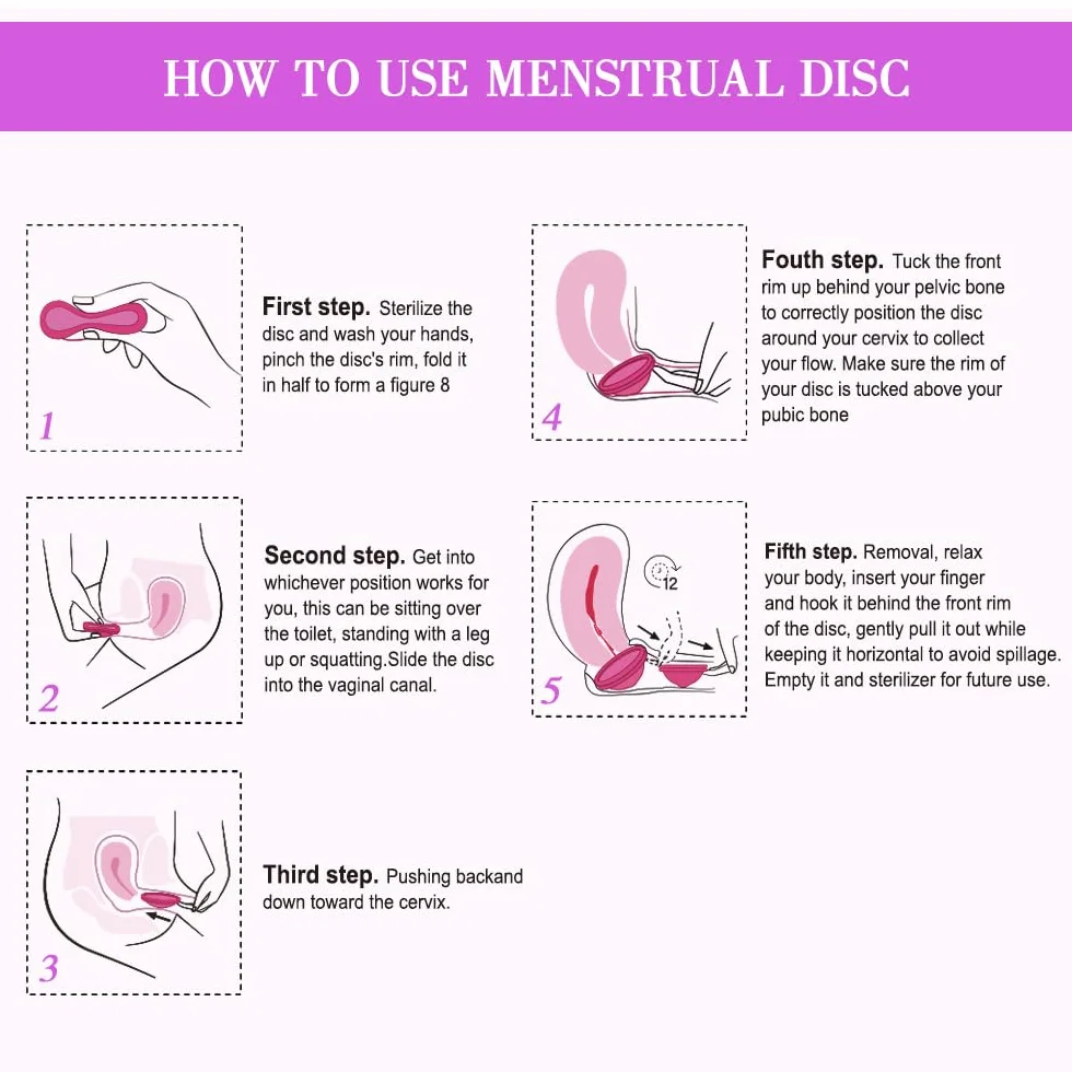 LUFEIS Dysk menstruacyjny, 2 sztuki Dysk menstruacyjny, Wielokrotnego użytku dysk menstruacyjny, Kubek menstruacyjny z silikonu, dla wszystkich natężeń przepływu, Bezpieczny podczas sportu i pływania