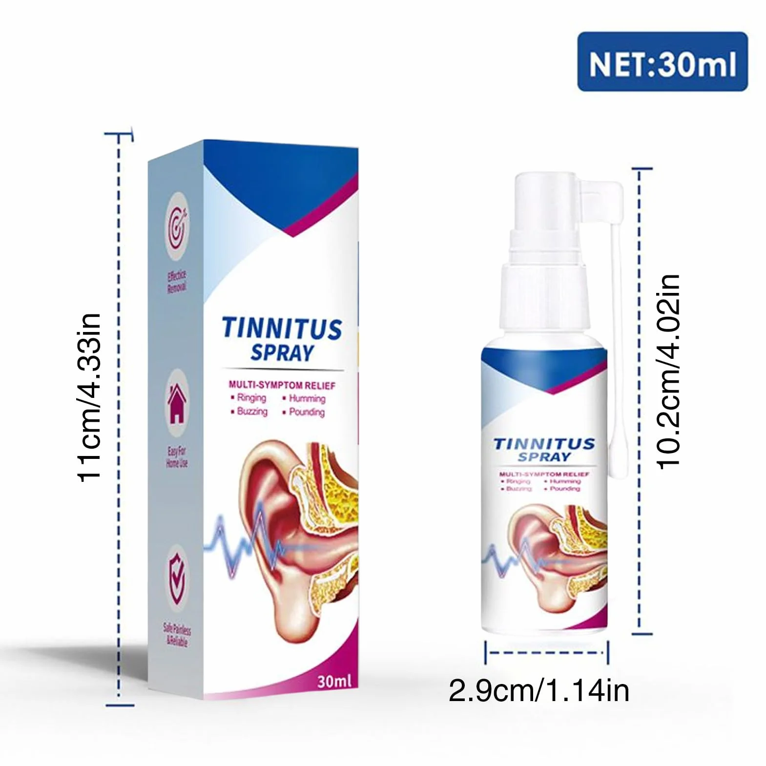 Spray do słuchu, 30 ml suplementy do uszu, przenośny spray do odbudowy słuchu do redukcji hałasu, mężczyźni kobiety dorośli podróż na zewnątrz dom