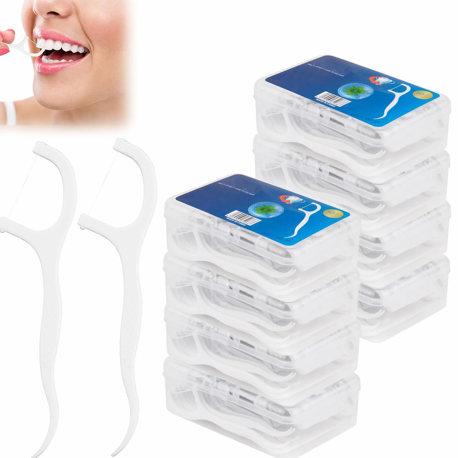 400 sztuk pałeczek z nicią dentystyczną, jednorazowe nici dentystyczne, z wbudowaną wykałaczką, usuwanie płytki nazębnej i resztek jedzenia, do higieny jamy ustnej i pielęgnacji zębów