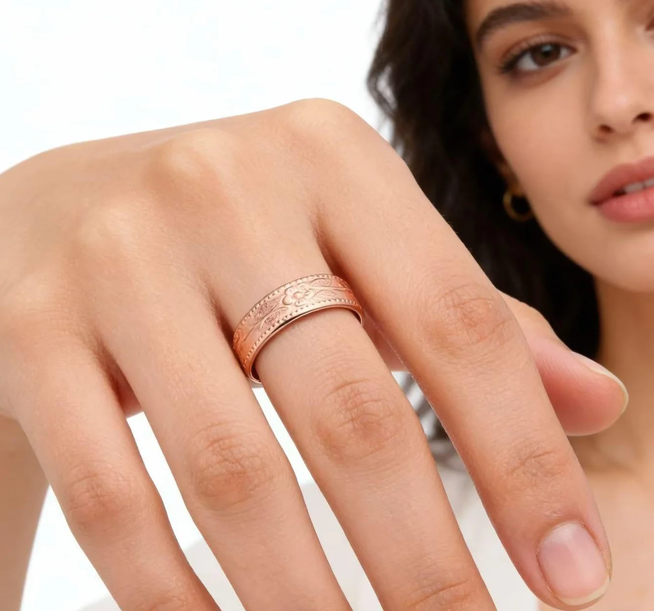 2 szt. miedziany pierścień do terapii magnetycznej z 4 magnesami 99,9% czystej miedzi regulowany otwarty dla mężczyzn i kobiet para biżuteria pierścionki kwiat śliwy wzór różowe złoto