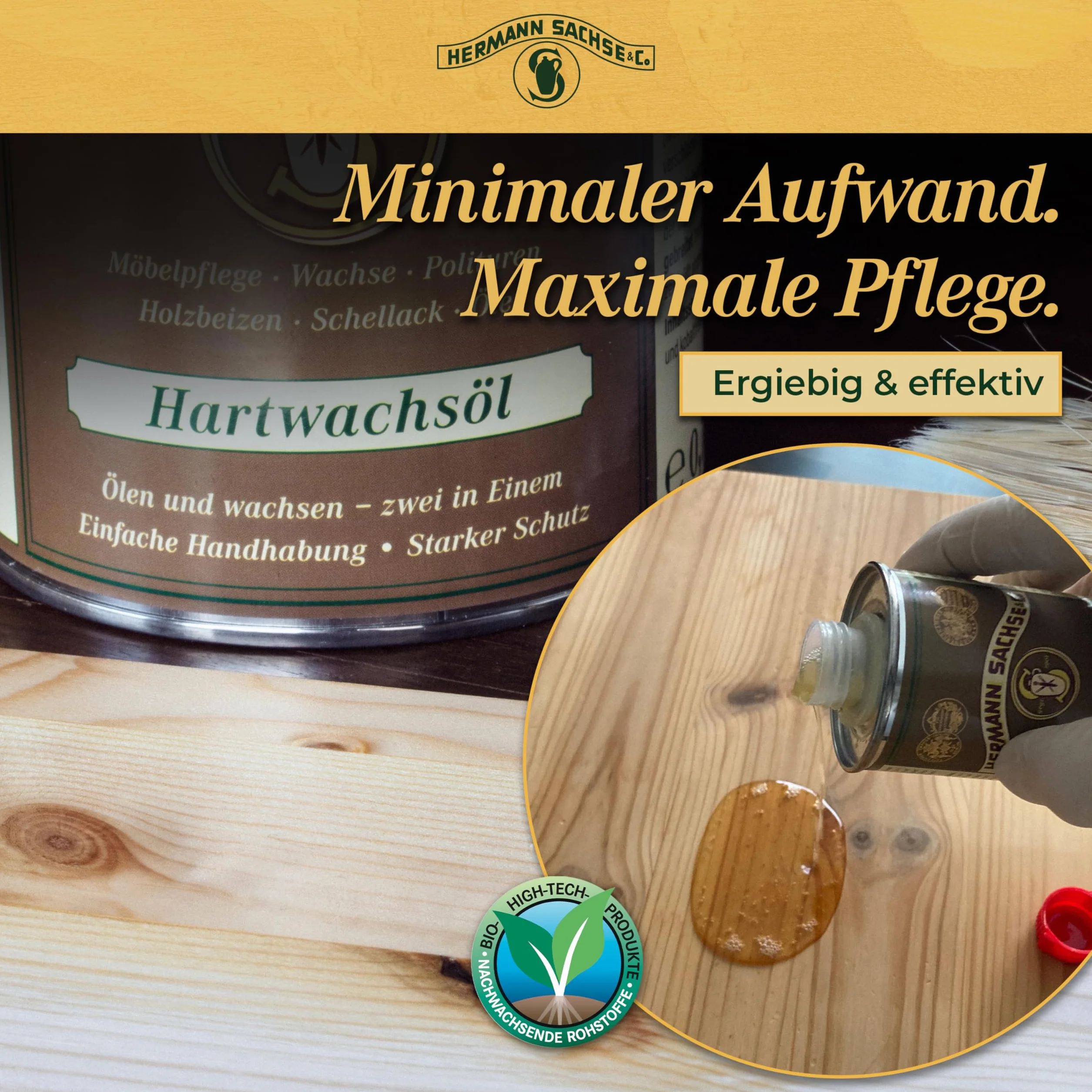 Hermann Sachse Olej z twardego wosku bezbarwny 750 ml olej do pielęgnacji drewna 2 w 1 do podłóg drewnianych