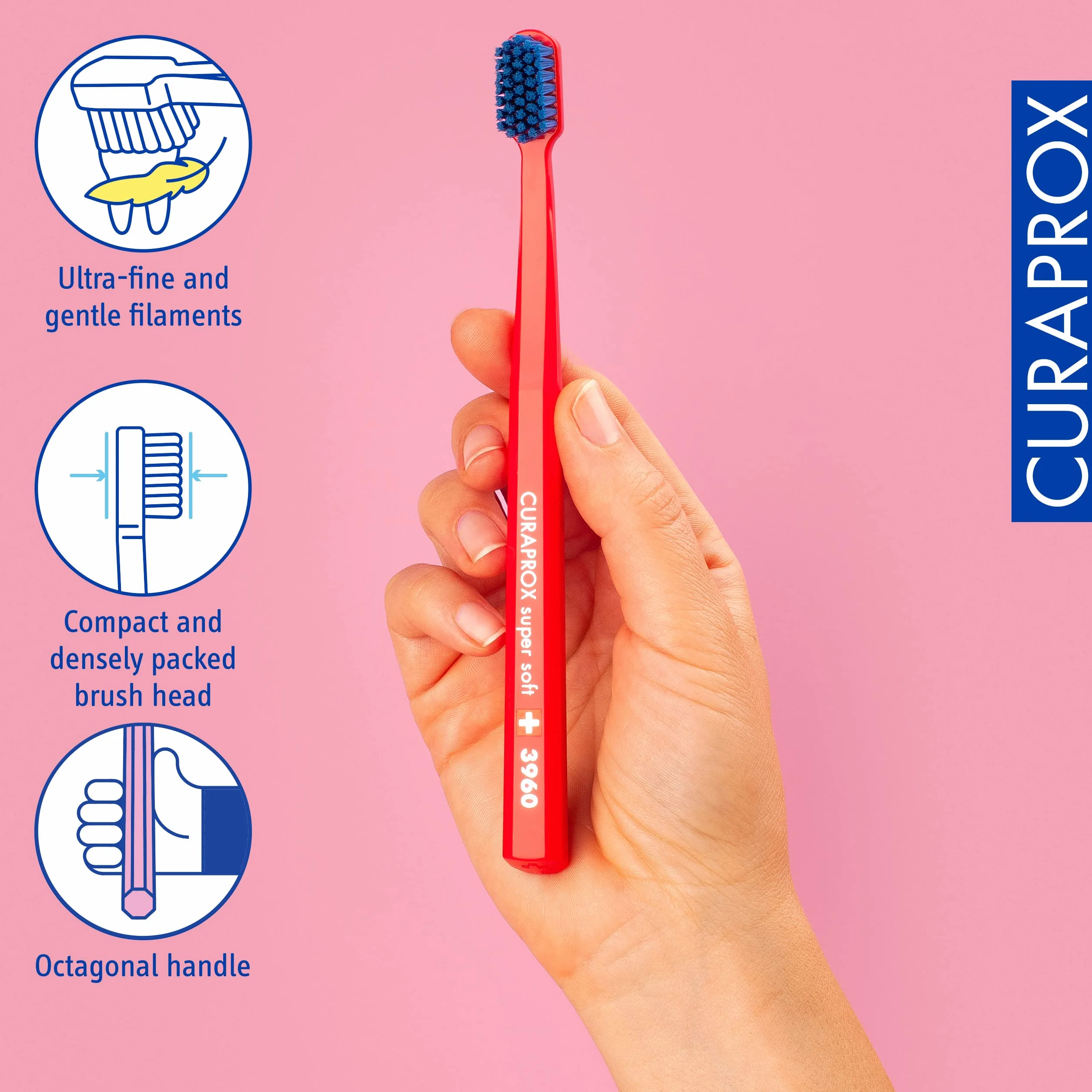 Curaprox CS 3960 Super Miękka Szczoteczka do zębów 0.12 mm, Czerwony/Niebieski