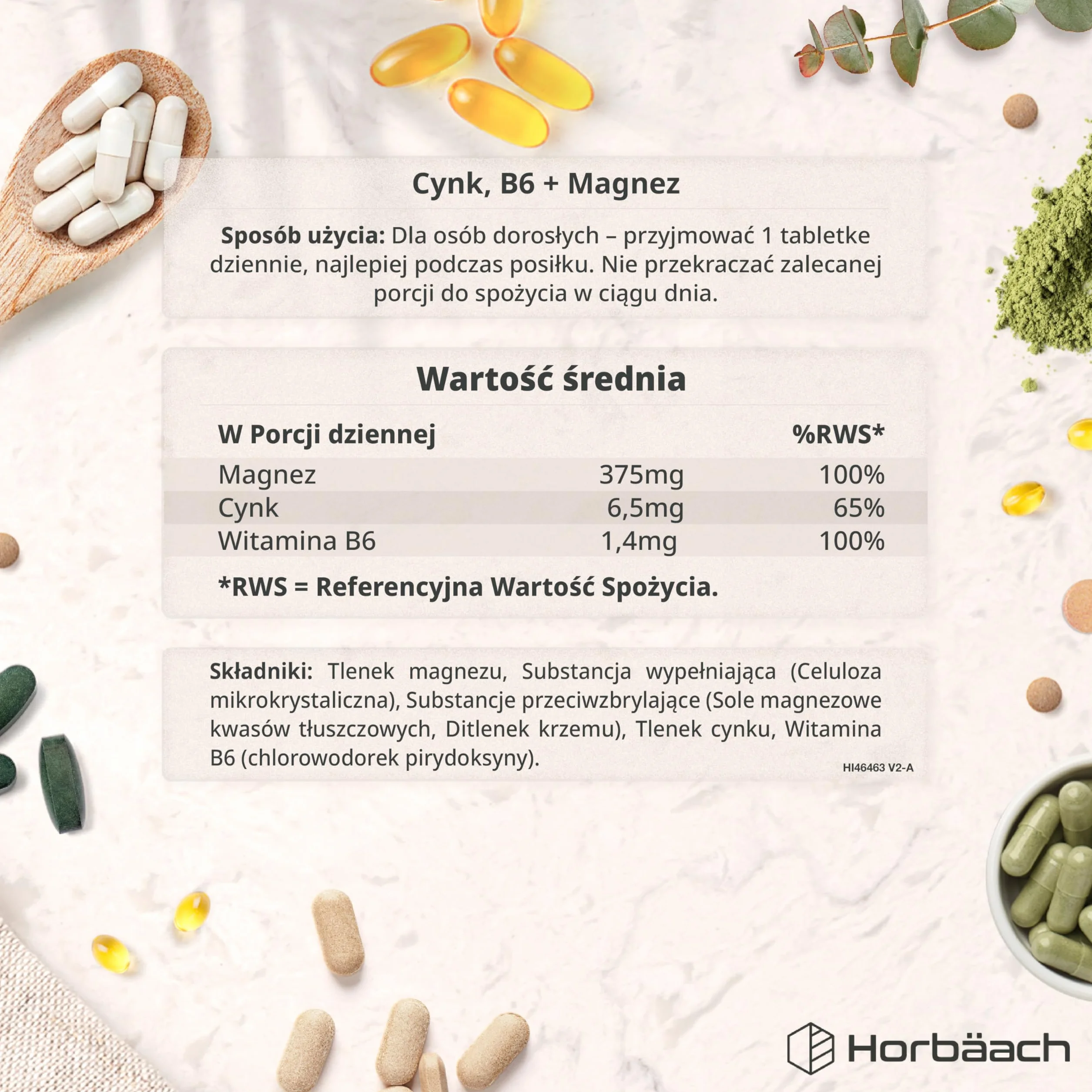 Cynk, Magnez i Witamina B6 Tabletki | Zapas na 6 miesięcy | 100% RWS – Wysokiej Mocy Suplement Wspierający Mięśnie | Kompleks 3-w-1 | 180 tabletek Wegańskich | Seria Sport marki Horbaach