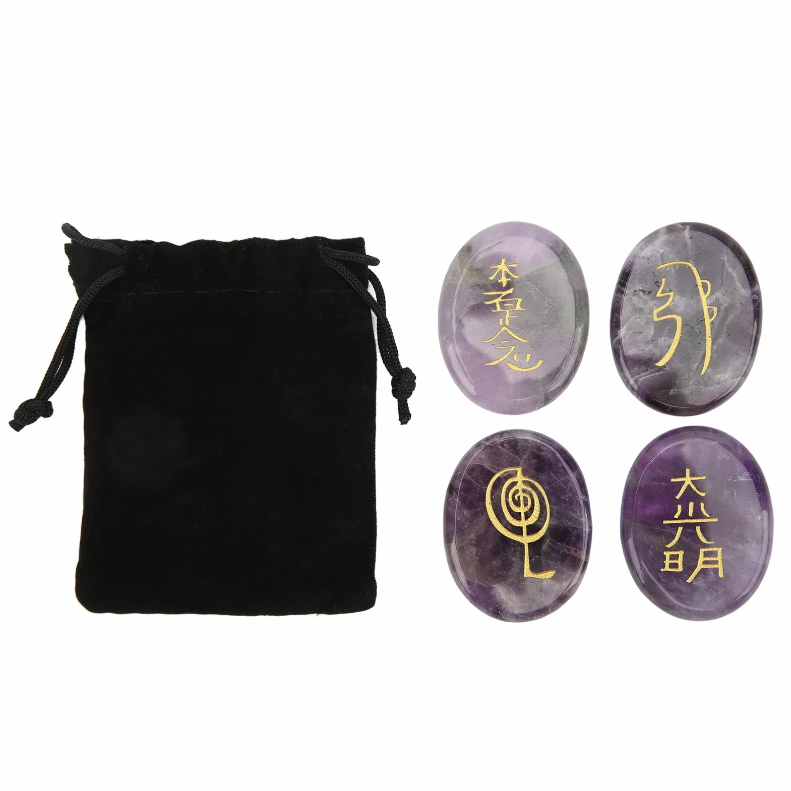 4 sztuki Symbole Reiki Kamień Naturalne kryształy uzdrawiające Reiki Grawerowane symbole Reiki Kamienie Medycyna alternatywna Kryształy lecznicze (ametyst)