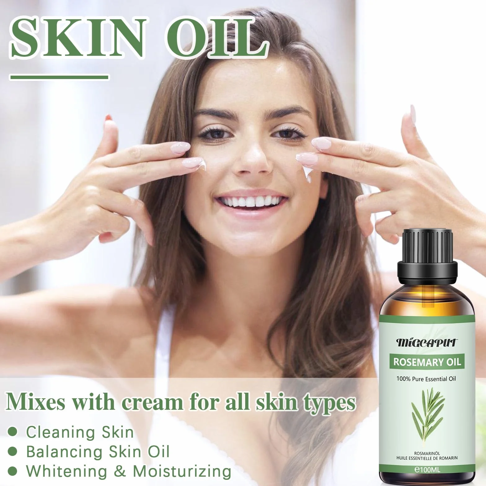 MIGCAPUT Olejek Eteryczny z Rozmarynu 100ML, 100% Naturalne Olejki Eteryczne do Aromaterapii, Olejek Rozmarynowy Klasy Terapeutycznej do Dyfuzora Nawilżacza, SPA, Masażu