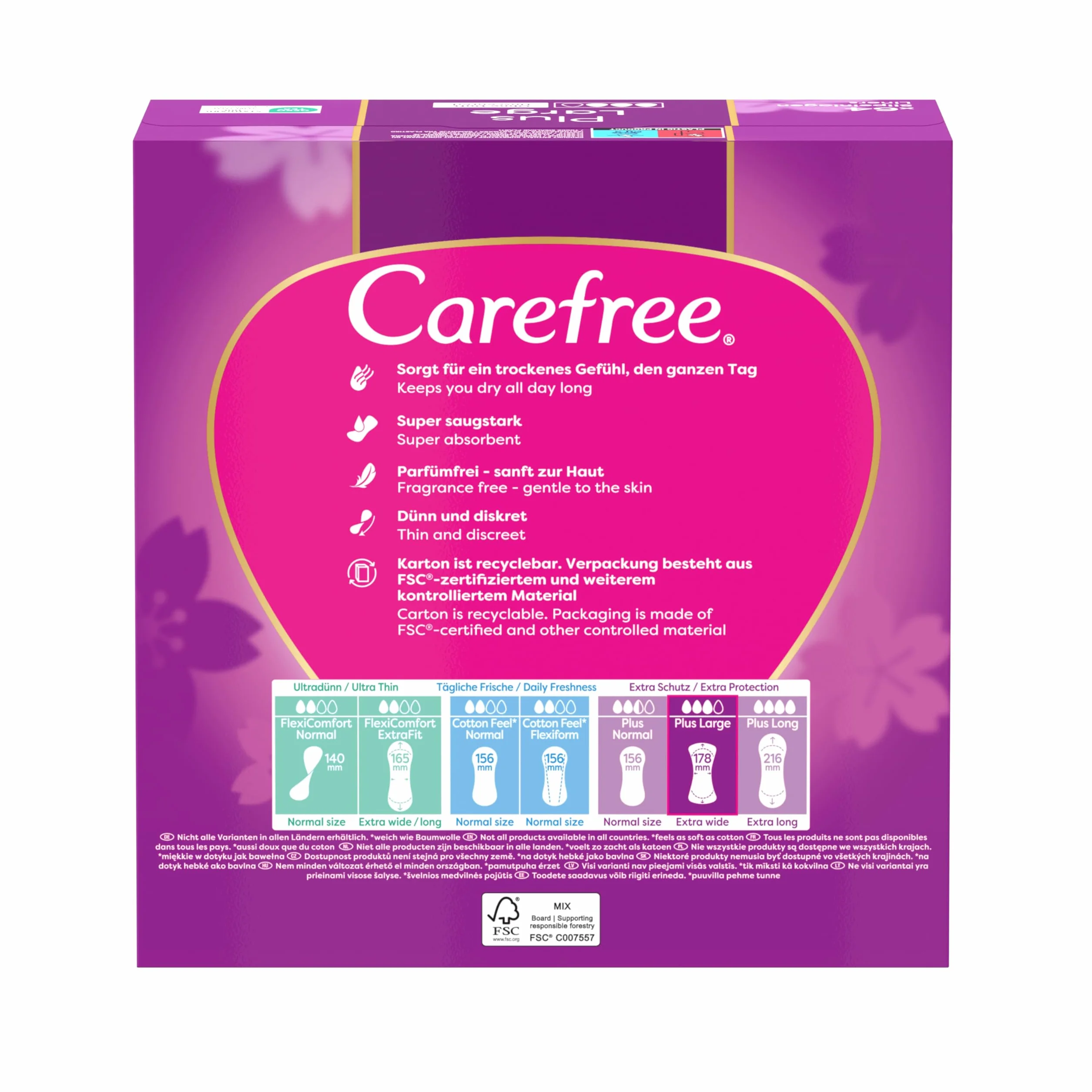 Carefree Plus Large Wkładki higieniczne 64 szt. chłonne ochrona przed wilgocią