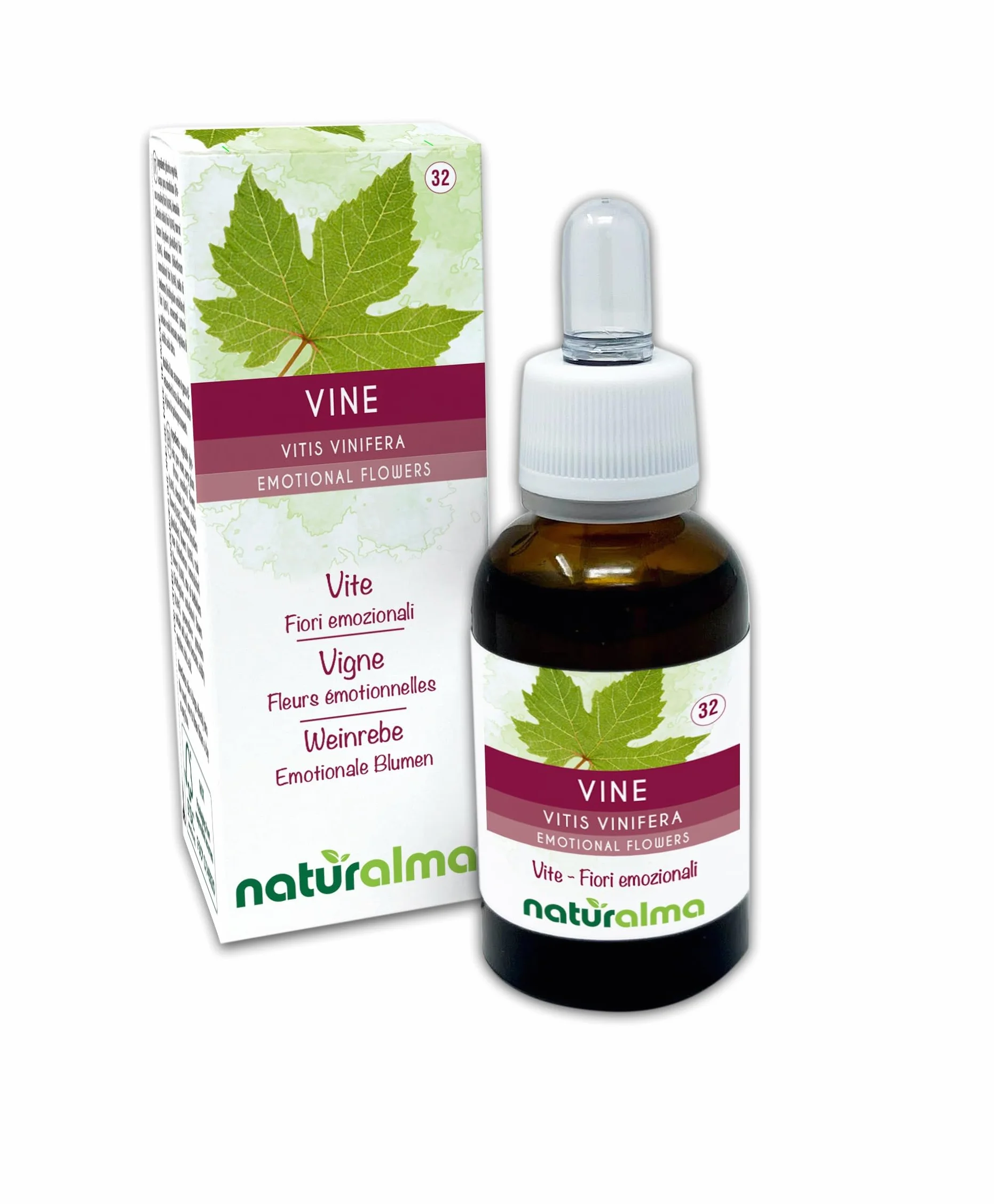 Vine lub Winorośl właściwa (Vitis vinifera) Kwiaty emocji lub Kwiaty Bacha Naturalma - Krople 30 ml - Płynny ekstrakt bezalkoholowy - Esencje kwiatowe - Wegański