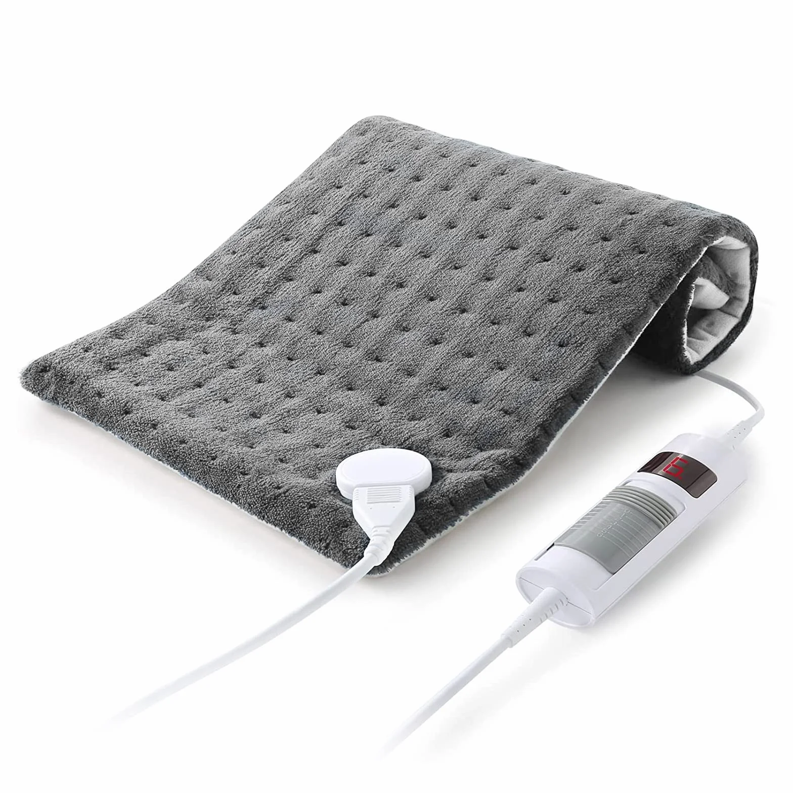 Elektryczna poduszka grzewcza z automatycznym wyłączaniem, 30 x 60 cm, na plecy, ramiona, kark i regulację temperatury, 6 szybkich technik ogrzewania, ochrona przed przegrzaniem, szara