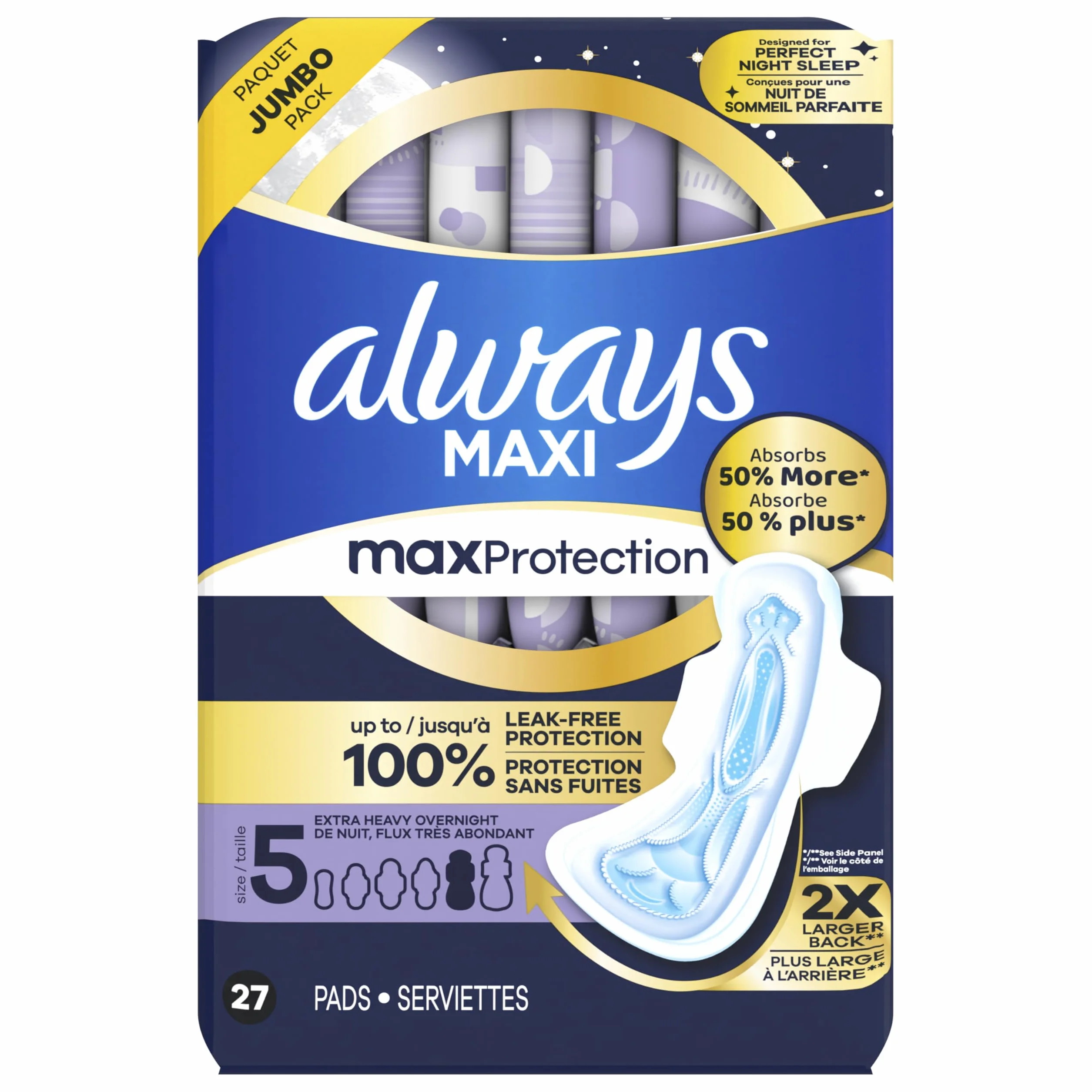 Always Maxi Größe 5 Overnight-Einlagen mit Flügeln 27 Stück
