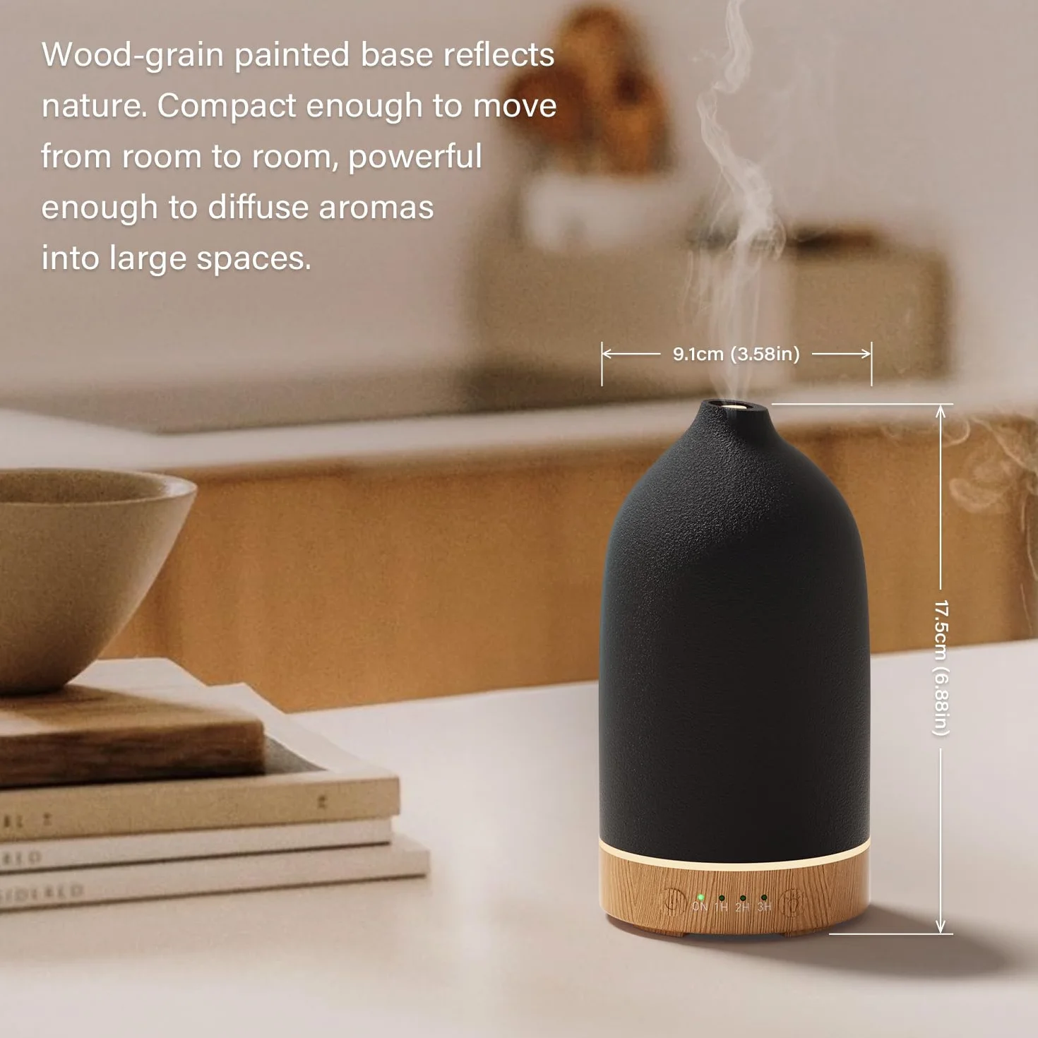 SALUBRITO Ceramiczny dyfuzor zapachowy ultradźwiękowy do olejków eterycznych czarny