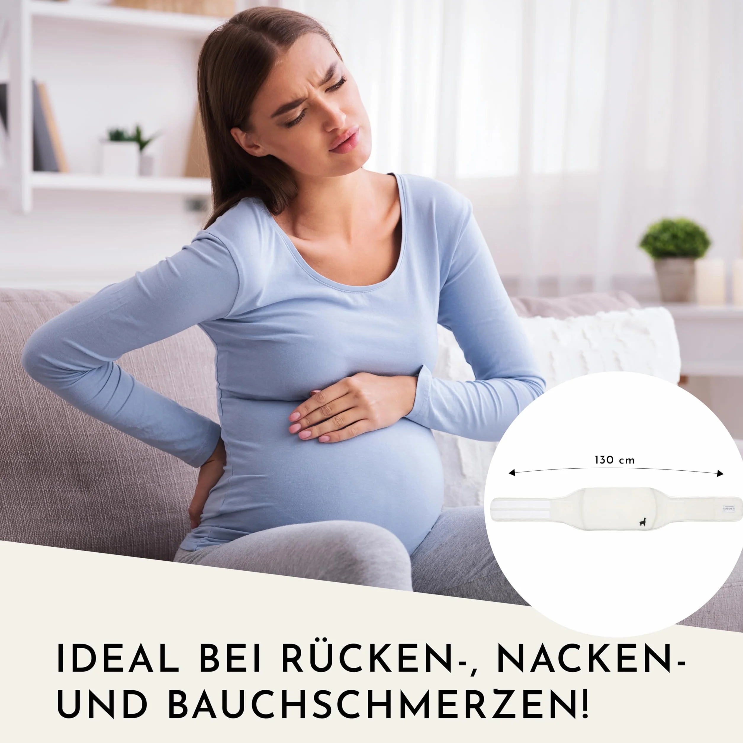 Nordstern Pas do termoforu – termofor z puszystą dodatkową poszewką – pas grzewczy na okres menstruacyjny do wiązania – bardzo długi 130 cm na plecy, brzuch i kark