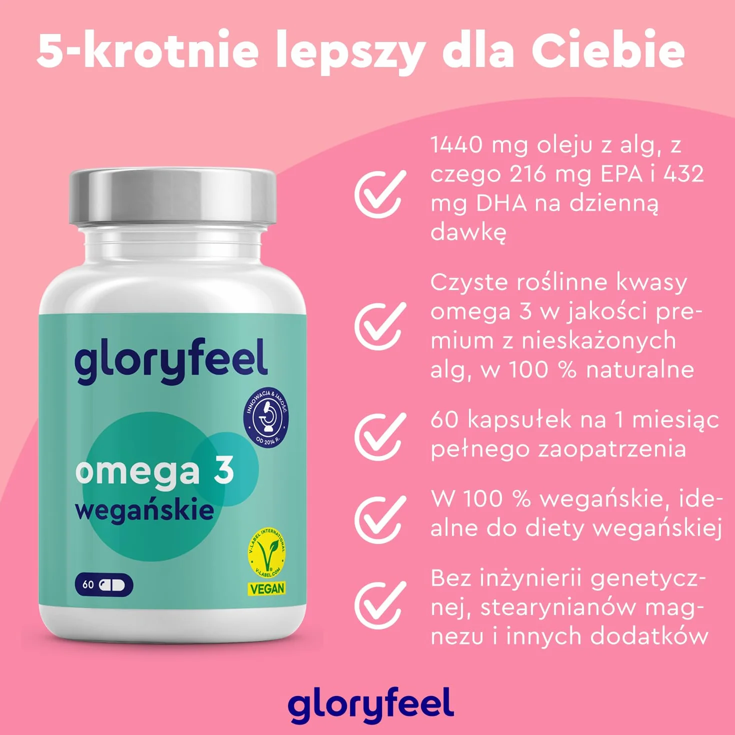 Life's™ OMEGA Omega-3 wegańskie z oleju z alg 1440 mg kapsułka wysoka dawka DHA 432 mg EPA 216 mg