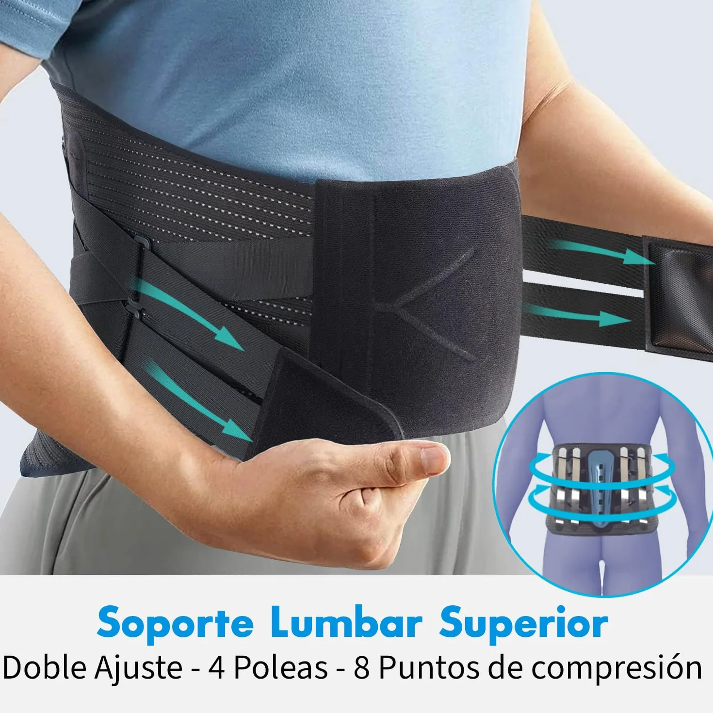 Pas lędźwiowy dla mężczyzn i kobiet ze wsparciem bionicznym, 3D, ergonomiczne szyny, 8 punktów kompresyjnych, oddychająca elastyczna siatka, bóle pleców, rwa kulszowa