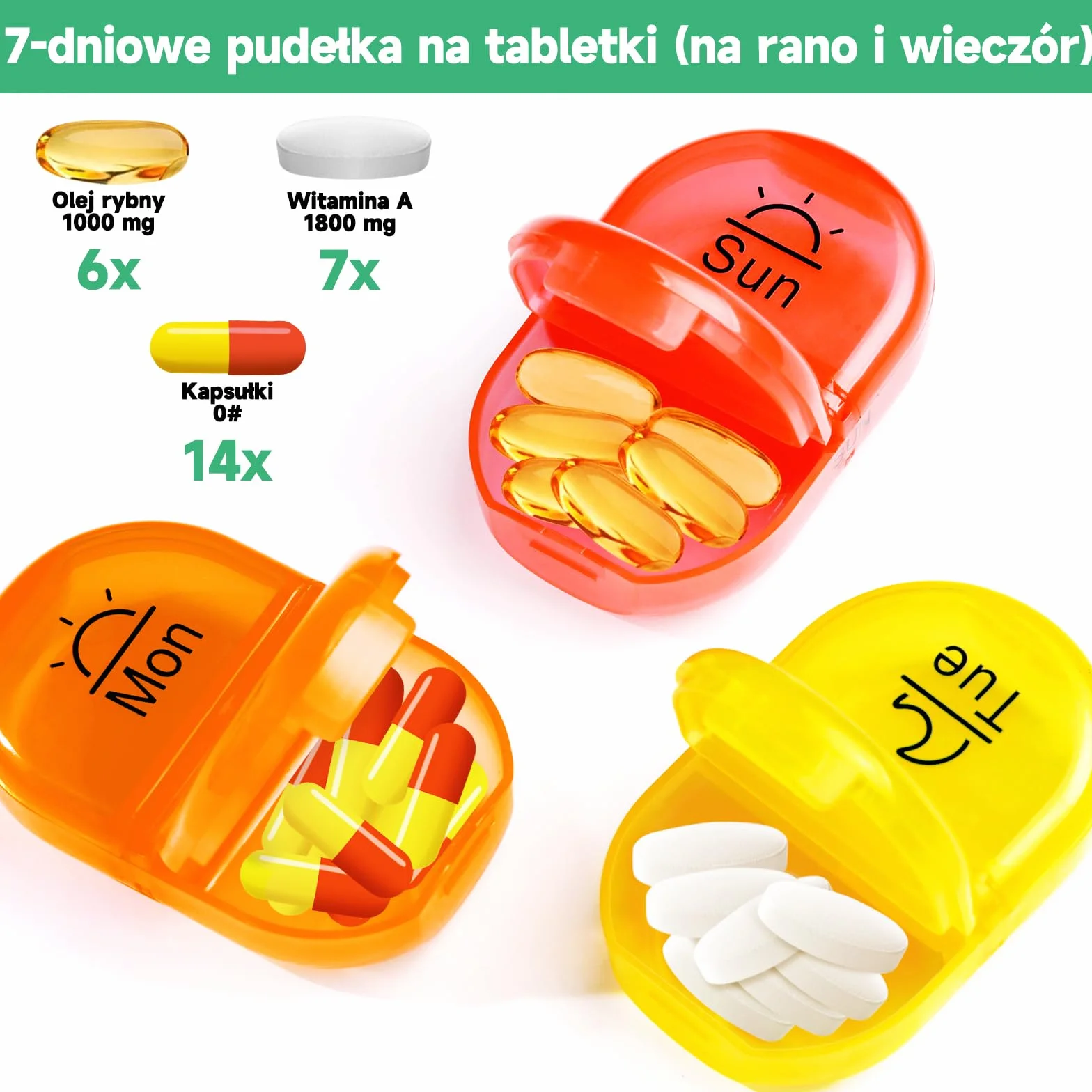 Serfeymi Organizer na Tabletki na 7 Dni, 2 Razy Dziennie Rano i Wieczorem Tęczowe Pojemnik na Leki z Przenośnym etui na Płótno Zamek Błyskawiczny Idealny na Tabletki, Olej Rybny, Witaminy-Fioletowy 01