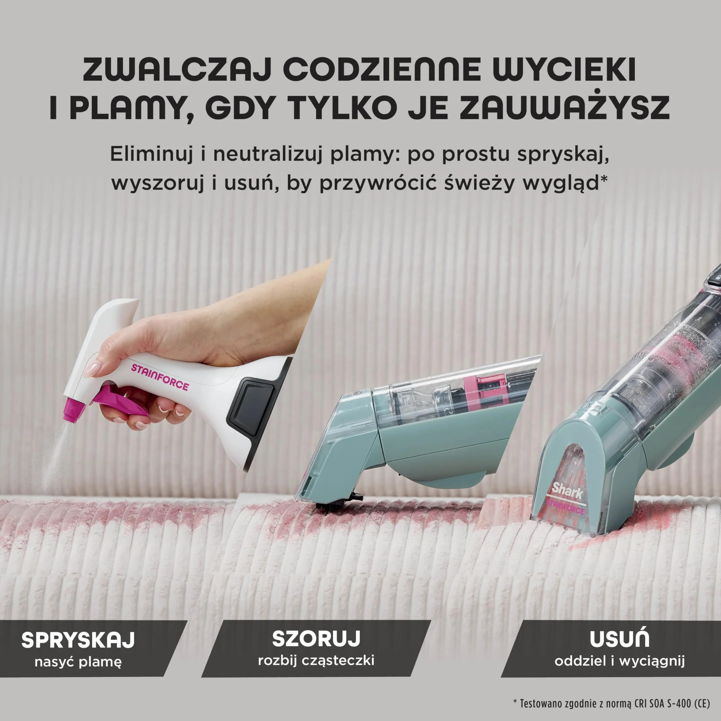 Shark StainForce Lekkie i przenośne urządzenie do usuwania plam i zabrudzeń z dywanów, chodników, tapicerki, schodów, z pojemnikiem, akcesoriami i środkiem czyszczącym (2 szt.), HX100EUCP
