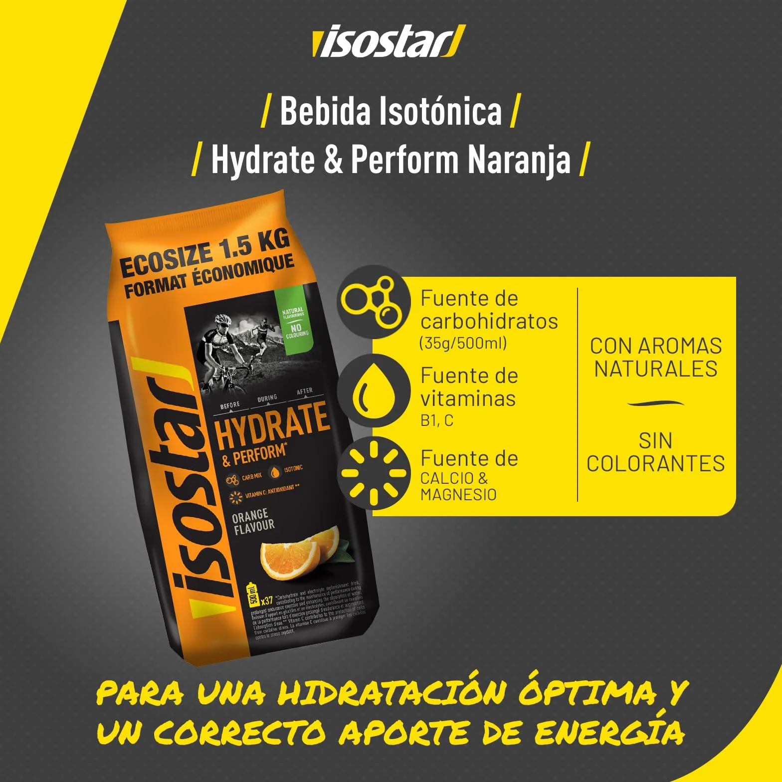 Isostar Koncentrat 1 opakowanie x 1500g - Napój Izotoniczny - Węglowodany - Nawodnianie - Elektrolity - Wapń Magnez i Sód (Pomarańcza)