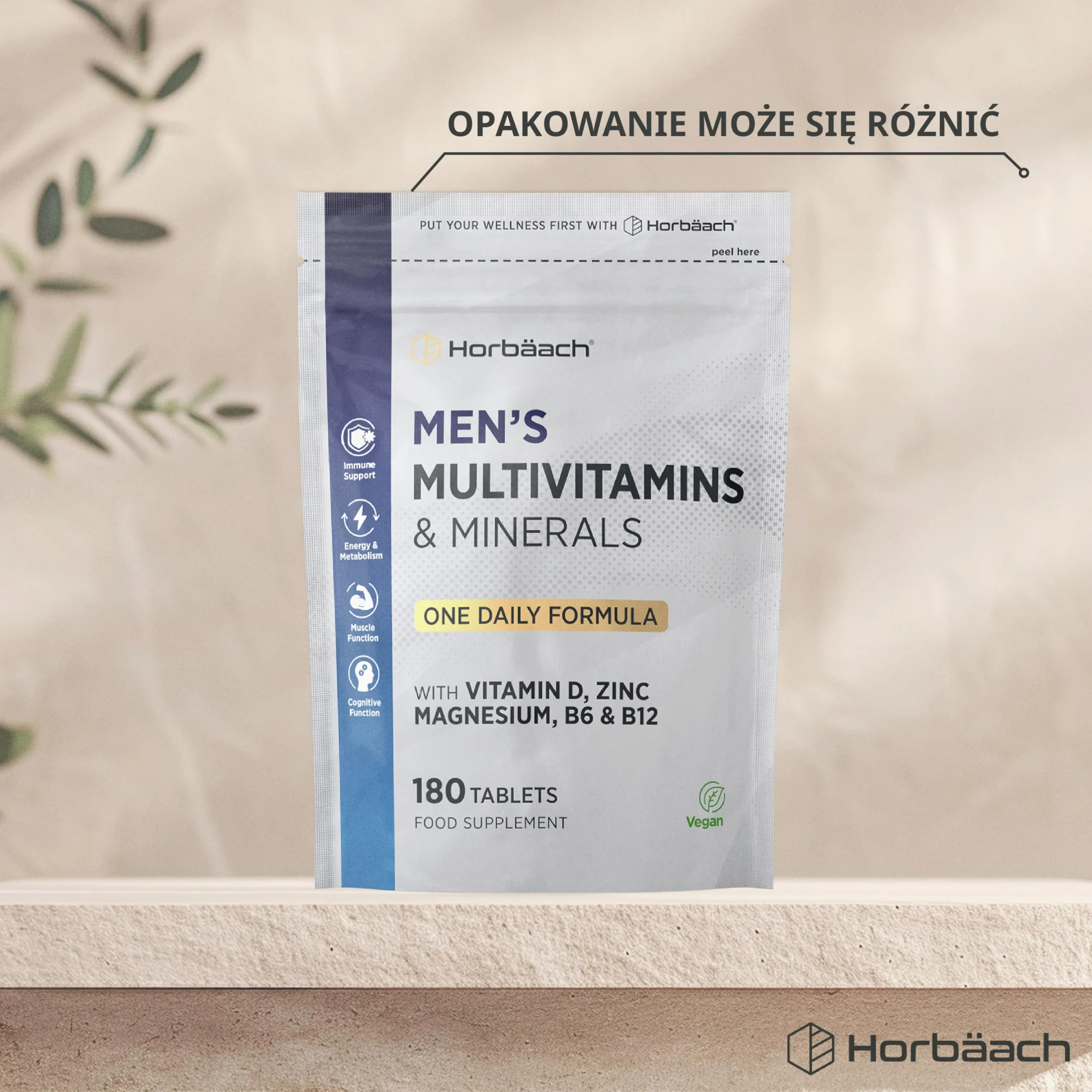 Multiwitamina dla Mężczyzn Tabletki | 26 Niezbędnych Składników Odżywczych | w Tym Cynk, Magnez, Witamina D3, B12 i Innymi | 180 Tabletek | Wegański Suplement | marki Horbaach
