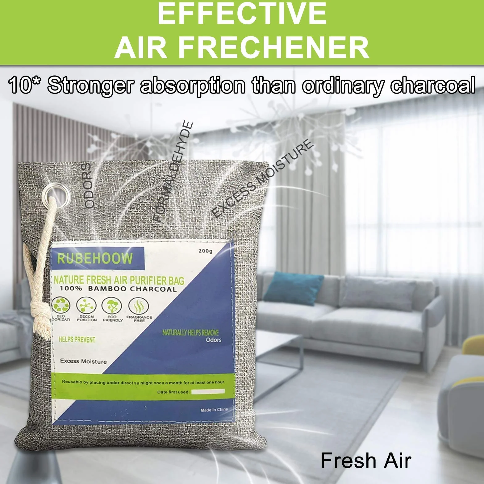 Nature Fresh Worki oczyszczające powietrze, torba oczyszczająca powietrze z węglem bambusowym, 4-pak eliminatorów zapachów do domu, filtr z węglem aktywnym do samochodów, szafek, łazienek i obszarów