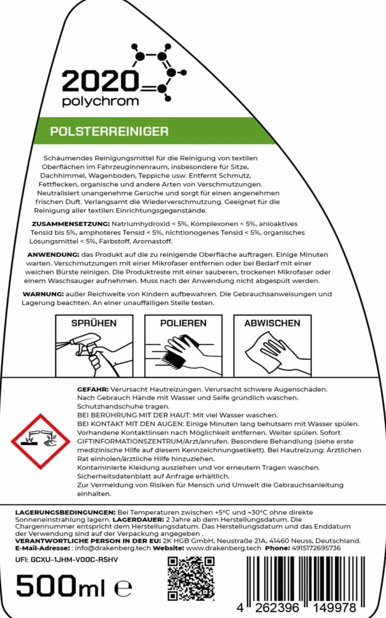 Środek do czyszczenia tapicerki w sprayu 500 ml do foteli samochodowych, sof, kanapy i materacy – środek do czyszczenia tekstyliów i plam – materiał na meble i tapicerkę samochodową – pianka lub