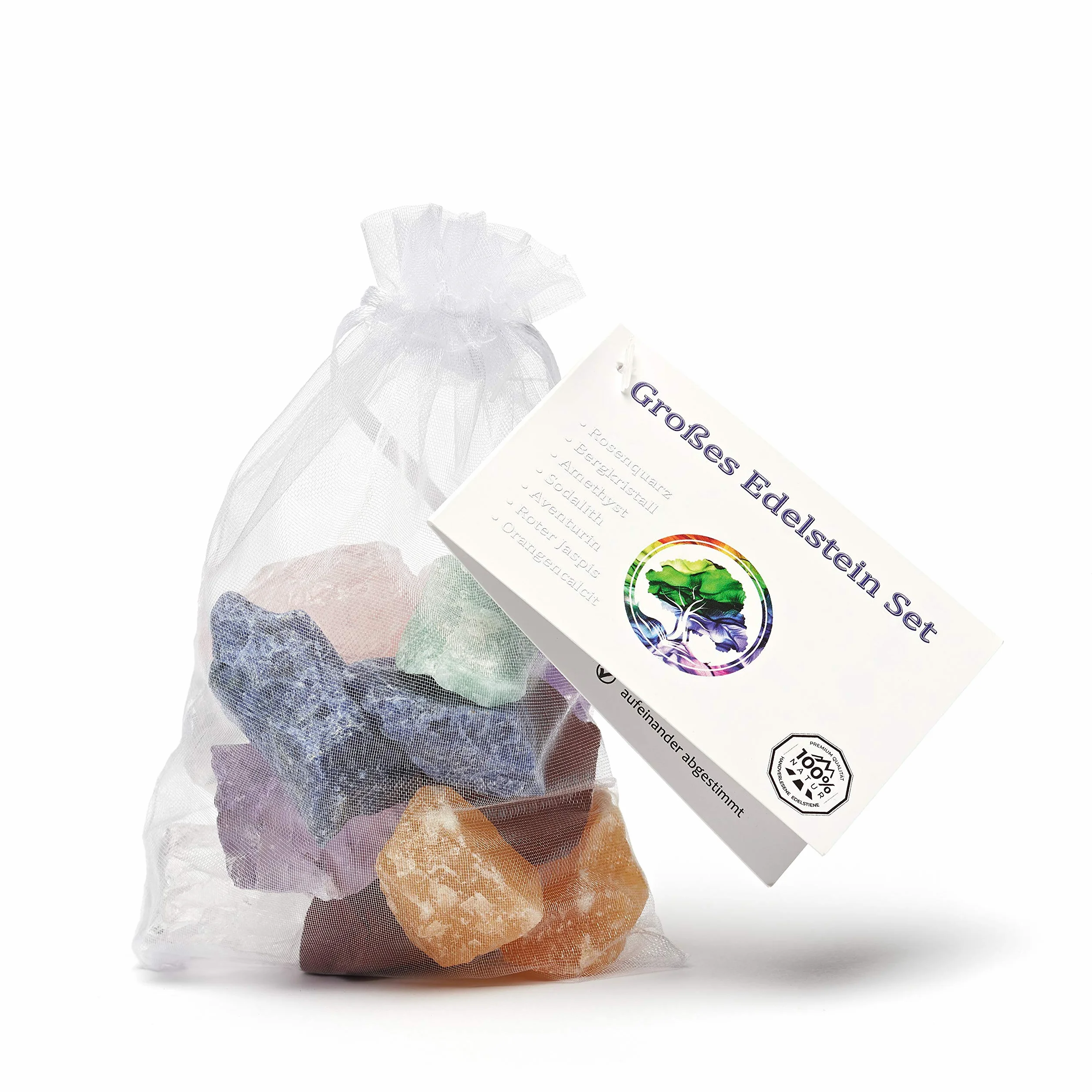 Duża mieszanka kamienia wodnego | 100% naturalnych kamieni | zestaw kamieni leczniczych z 7 najpopularniejszymi kamieniami naturalnymi | 300 g kamieni szlachetnych do wody pitnej | kamienie wodne premium do uzdatniania wody