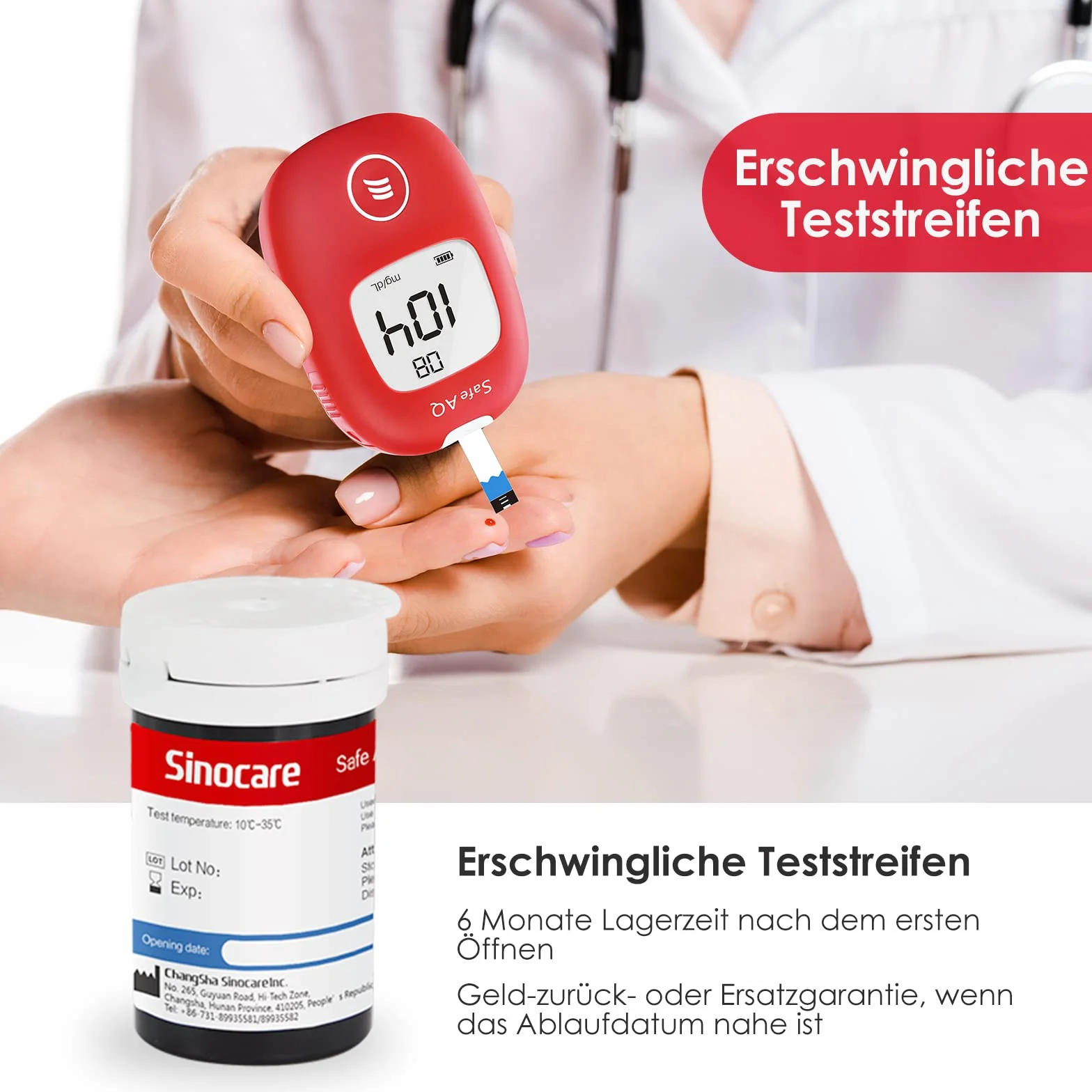 sinocare Paski do testowania cukru we krwi x 50 i lancet x 50, Codzienna kontrola poziomu cukru we krwi dla diabetyków (tylko dla Safe AQ Smart i Safe AQ Voice)