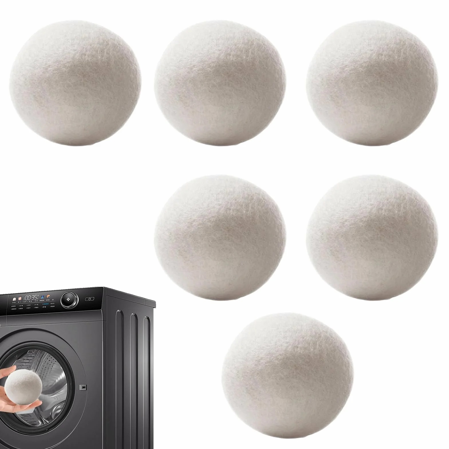 Wool Dryer Ball Set of 6, Fabric Softener Alternative, 6cm Diameter, Quick-Drying Aid for Laundry