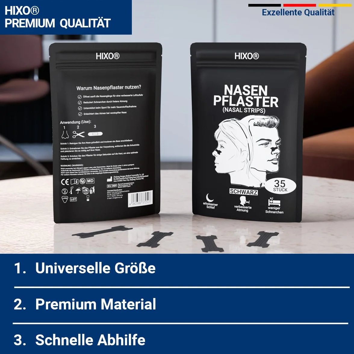 Czarne plastry na nos Premium "Black Edition", 35 sztuk, do swobodnego oddychania na co dzień, w nocy i podczas uprawiania sportu – przyjazne dla skóry, bez substancji czynnych