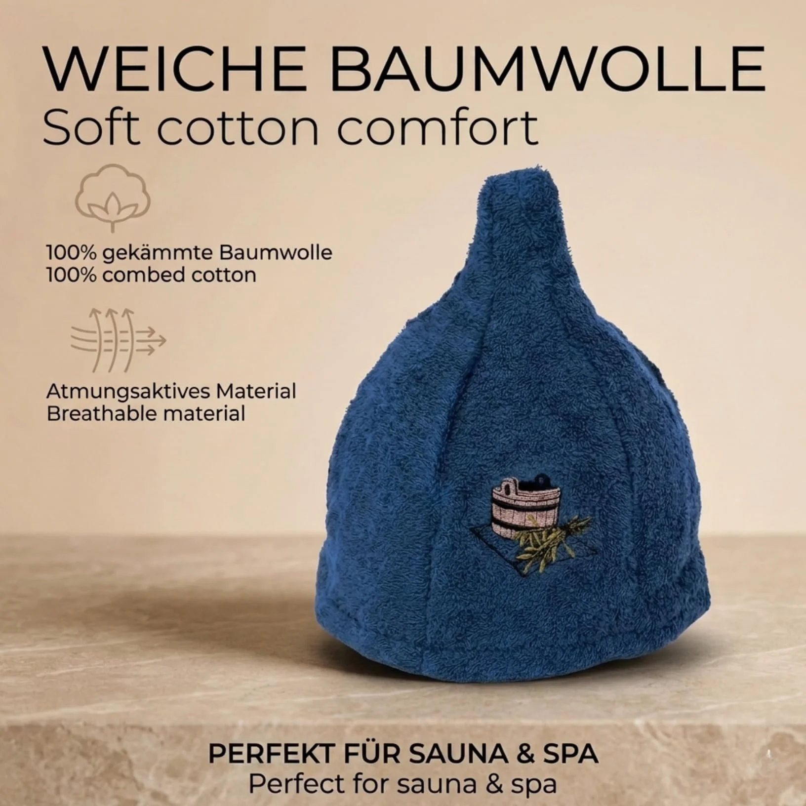 Kapelusz do sauny 100% bawełna z haftem czapka wellness