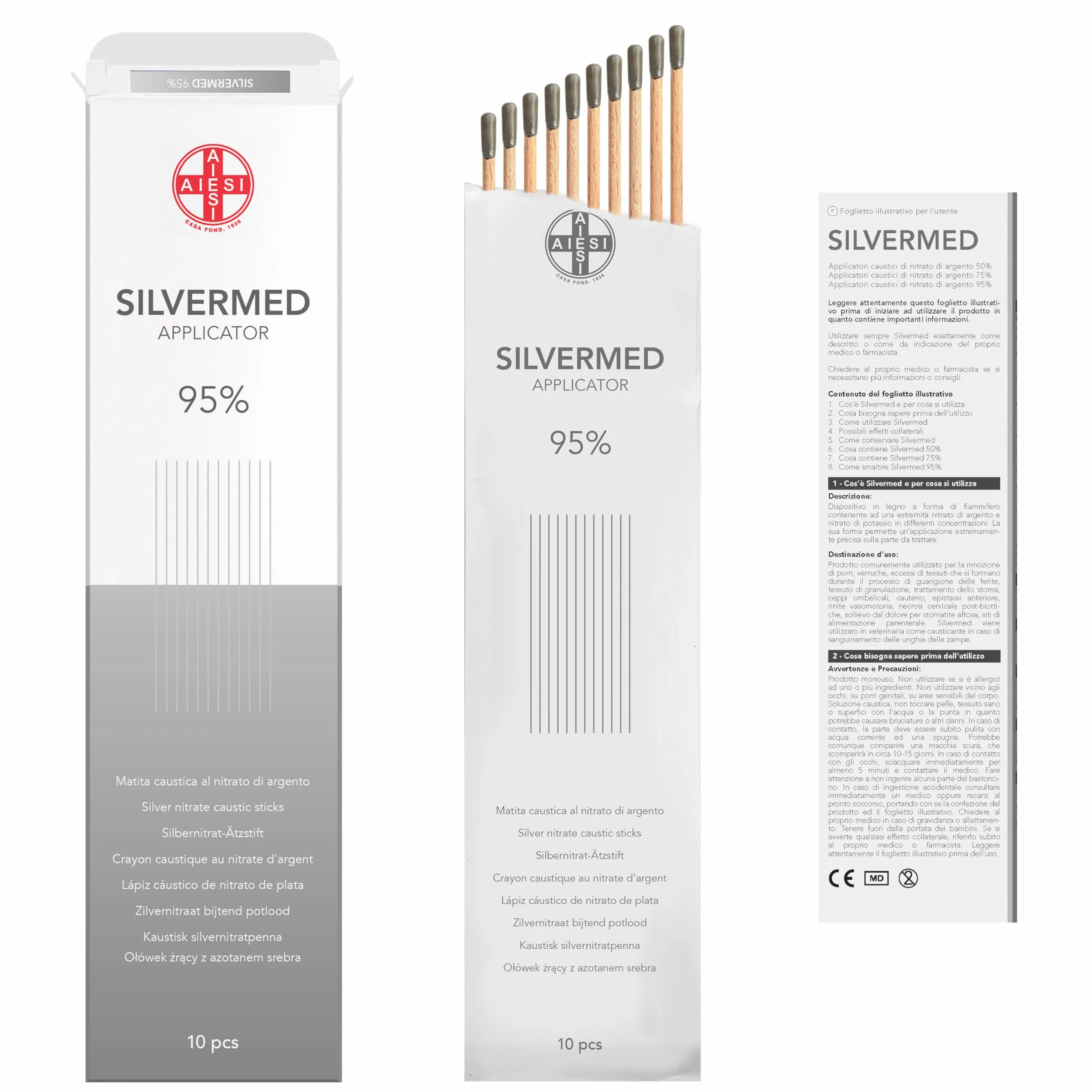 AIESI® Pałeczki z azotanu srebra 95% do leczenia brodawek i nagniotków SILVERMED 95 (Opakowanie 10 aplikatorów)