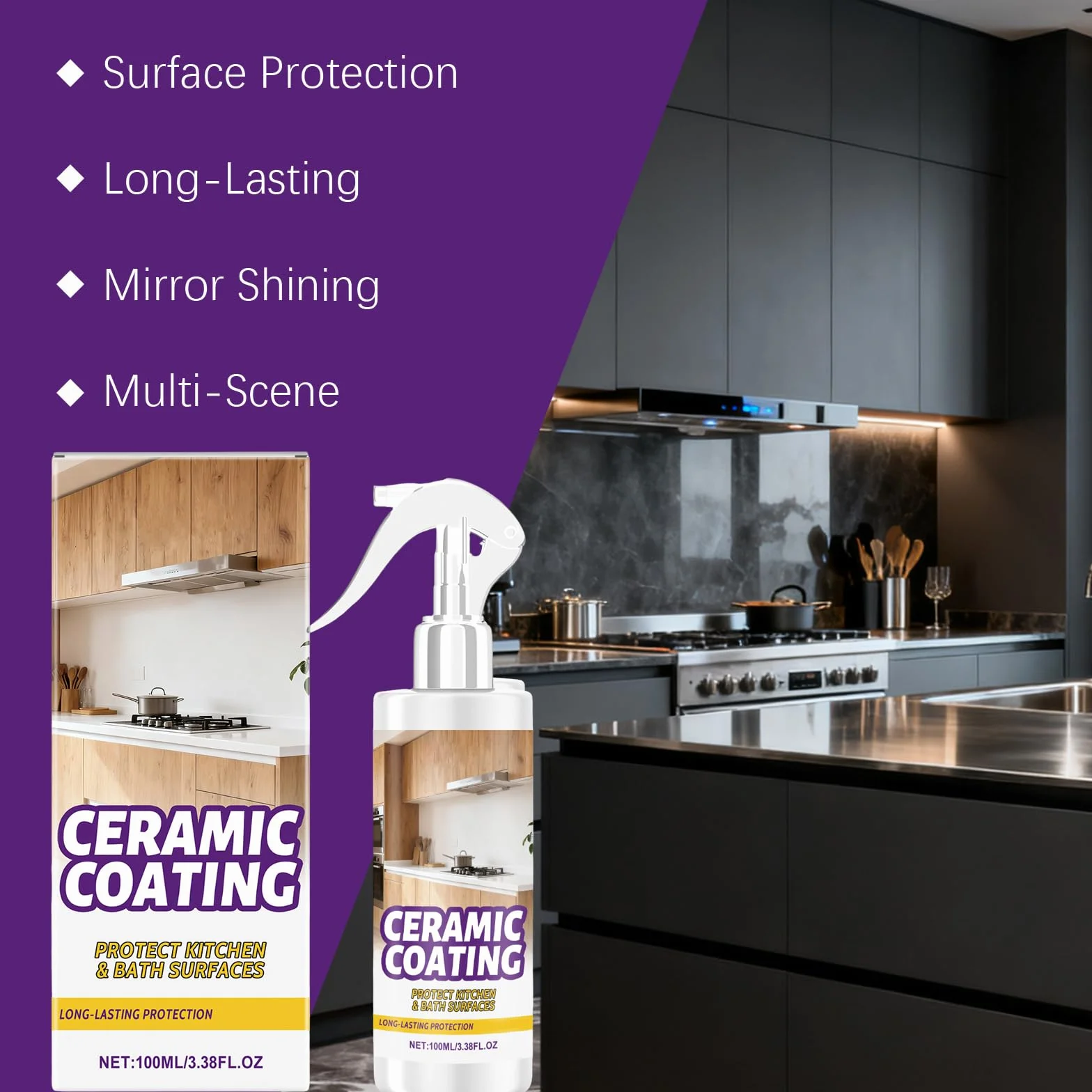 Spray do powlekania ceramicznego do stali nierdzewnej, hydrofobowa ochrona, środek czyszczący i uszczelniacz