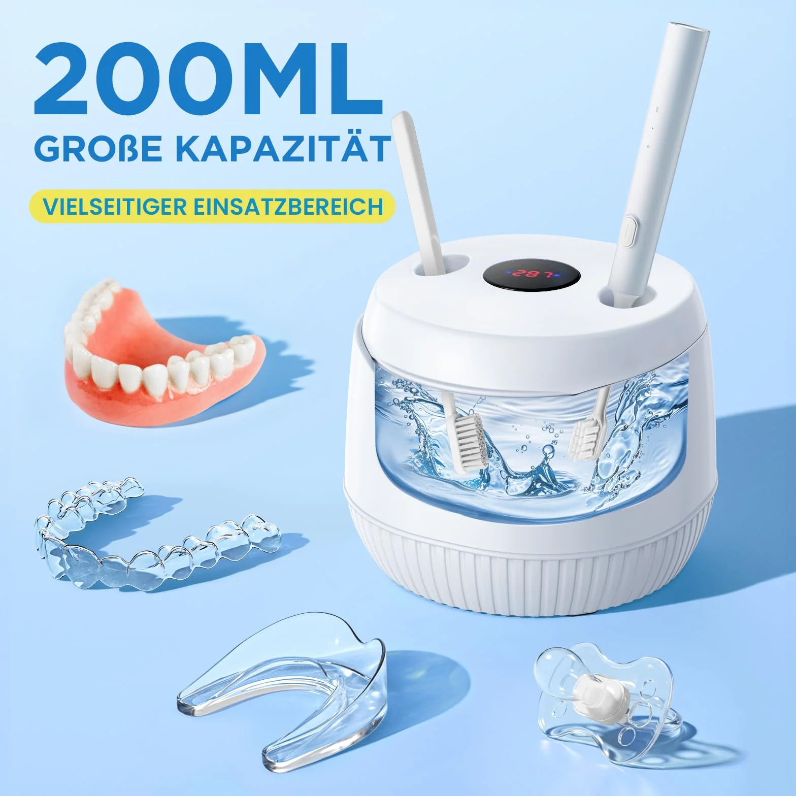 Urządzenie do czyszczenia ultradźwiękowego 45000 Hz, ultradźwiękowy środek czyszczący UV 200 ml Dental Pod - ultradźwiękowy środek czyszczący do protez zębowych, aparatów ortodontycznych,