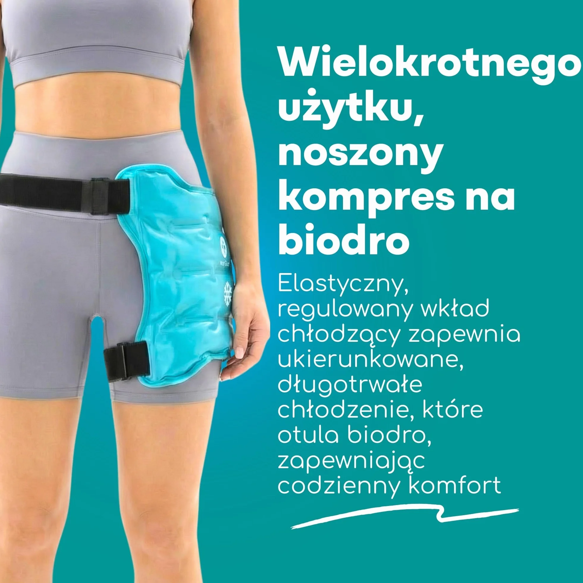 Medi Grade Okład Chłodzący na Biodro - Elastyczna Opaska na Biodro z Regulowanym Paskiem - Wielorazowy Okład Żelowy Chłodzący do Terapii Zimnem - Regeneracja Biodra - Codzienne Wsparcie Mobilności