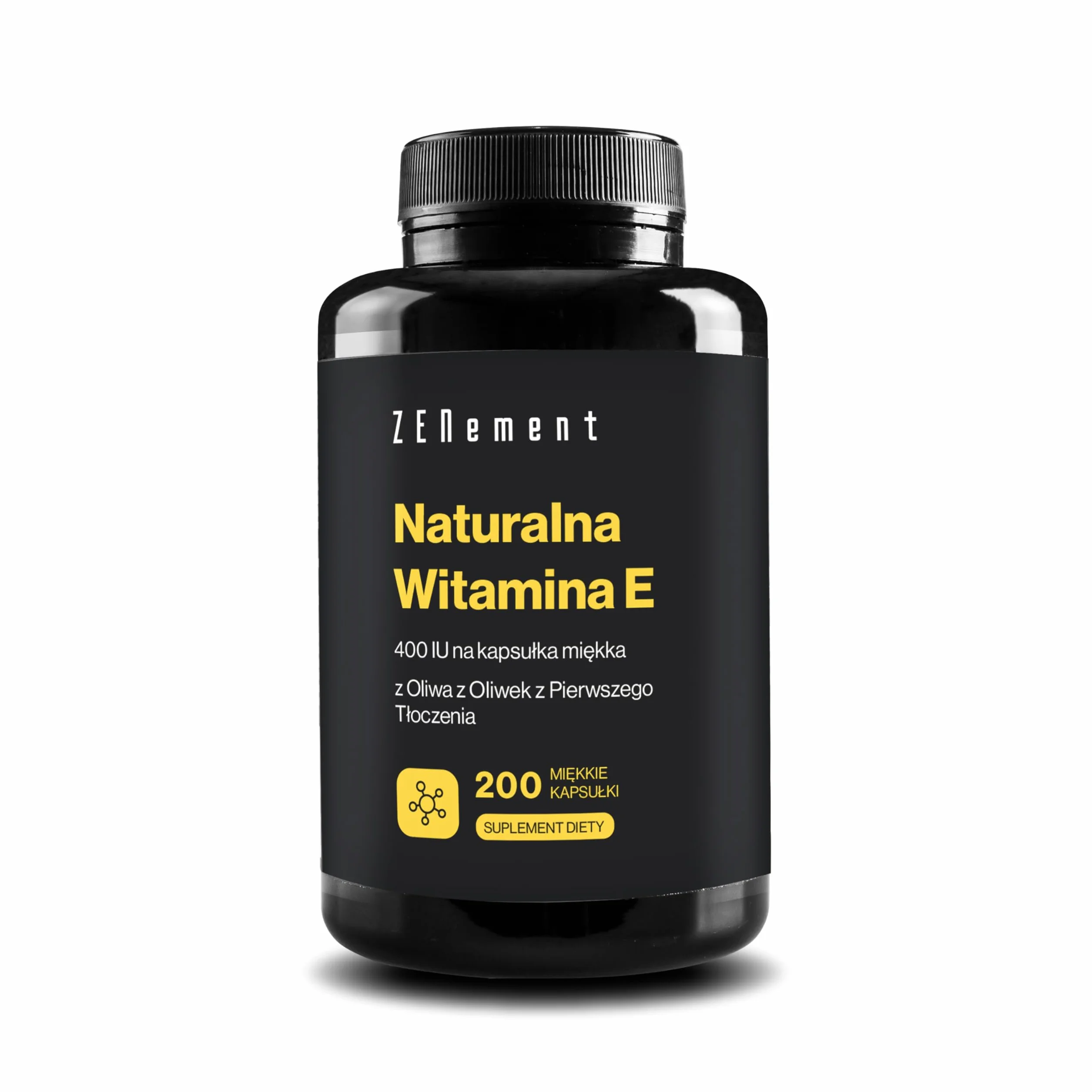 Naturalna witamina E 400 IU, 200 kapsułek miękkich D-alfa-tokoferol z oliwą z oliwek extra virgin Zenement